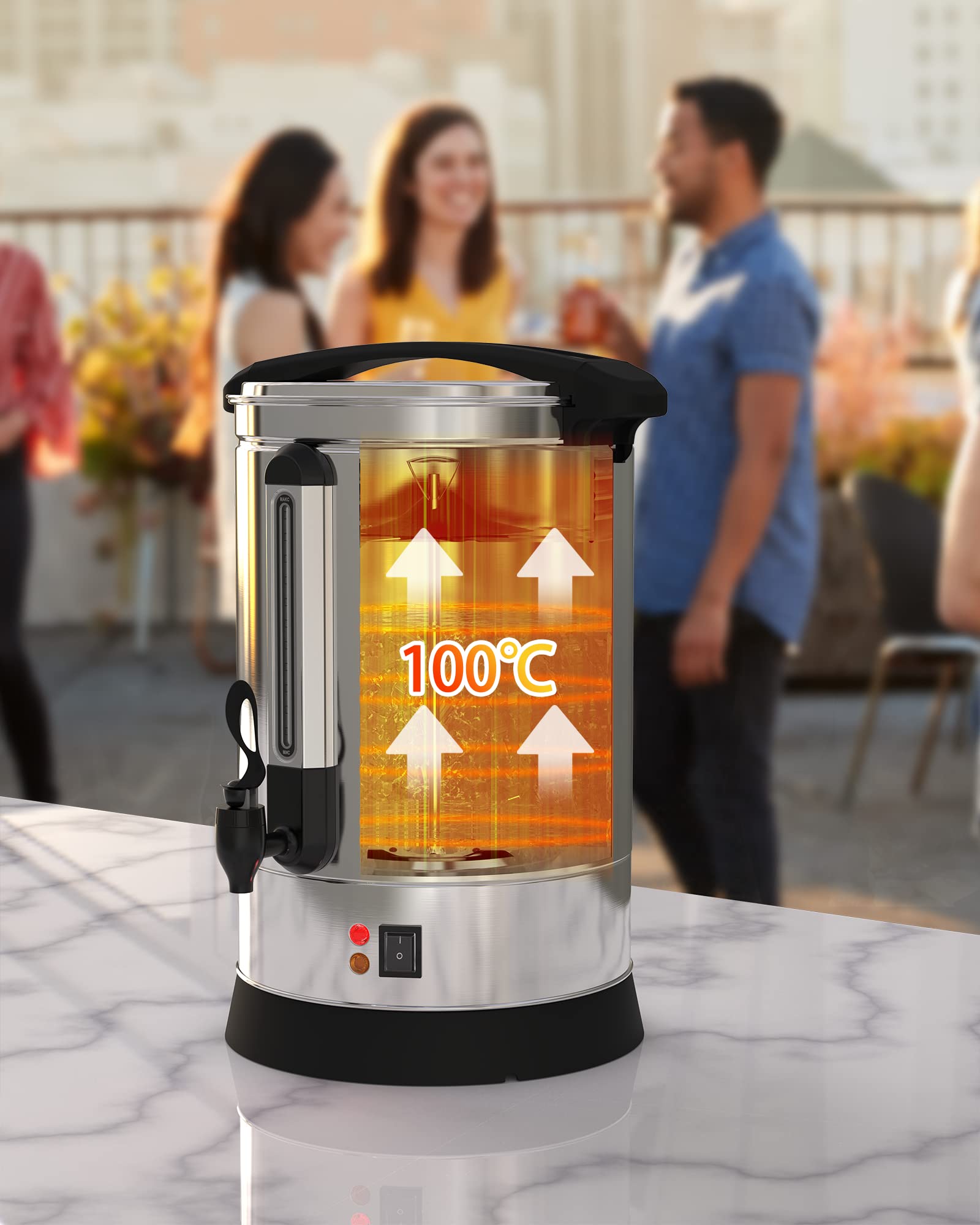 100 Cup Commercial Coffee Urn - 14L/3.7 Gal Stainless Steel Electric Coffee Maker & Hot Water Dispenser for Catering, Restaurants, Office, Church & Large Events - Perfect for Weddings, Parties & Business Use