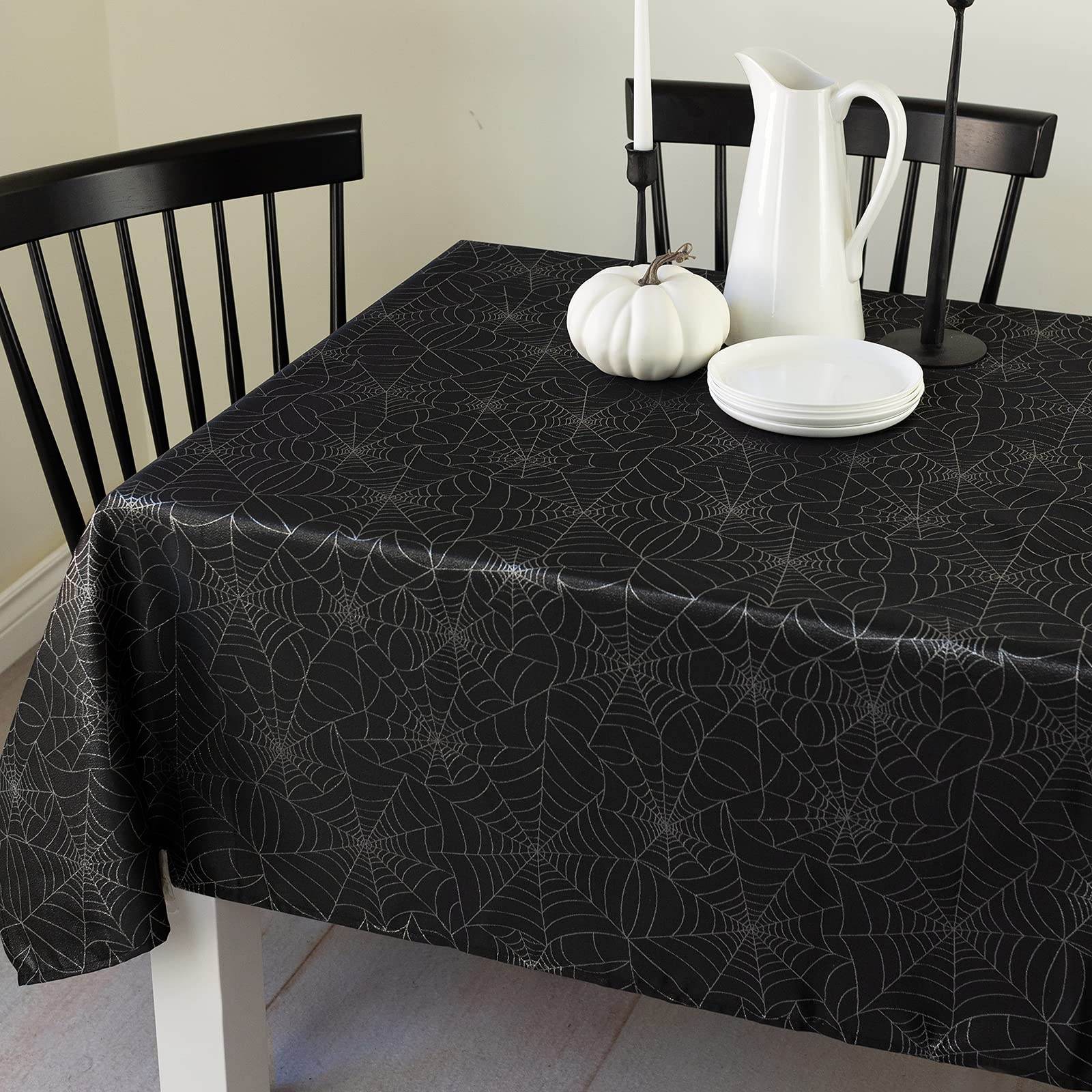 Benson Mills Halloween Fabric Tablecloth - Spooky Spider Web Design for Dining & Party Decor (60