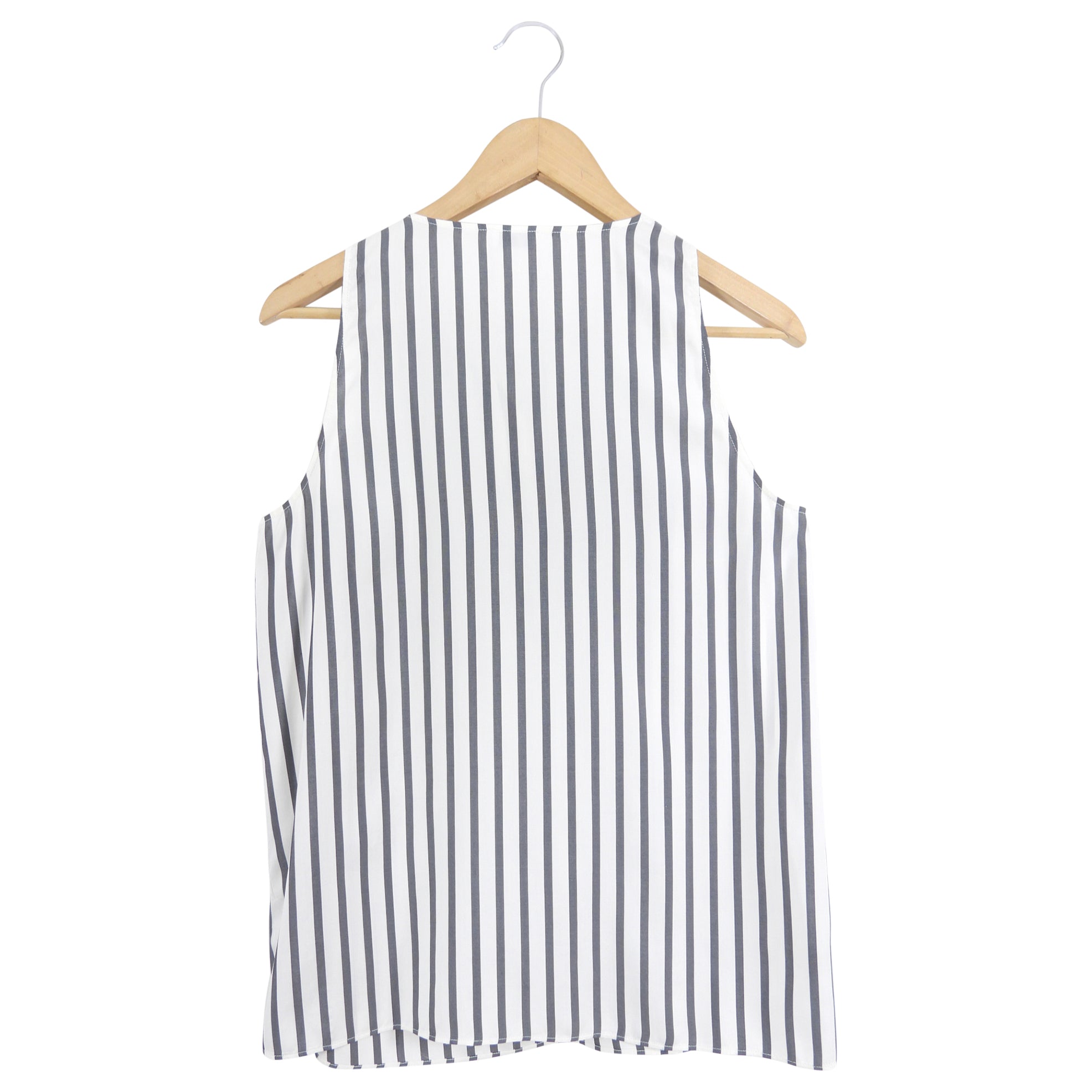 Brunello Cucinelli Grey Ivory Stripe Silk Sleeveless Top Women's Blouse Size M - Perfect for Summer Outfits, Office Wear & Special Occasions