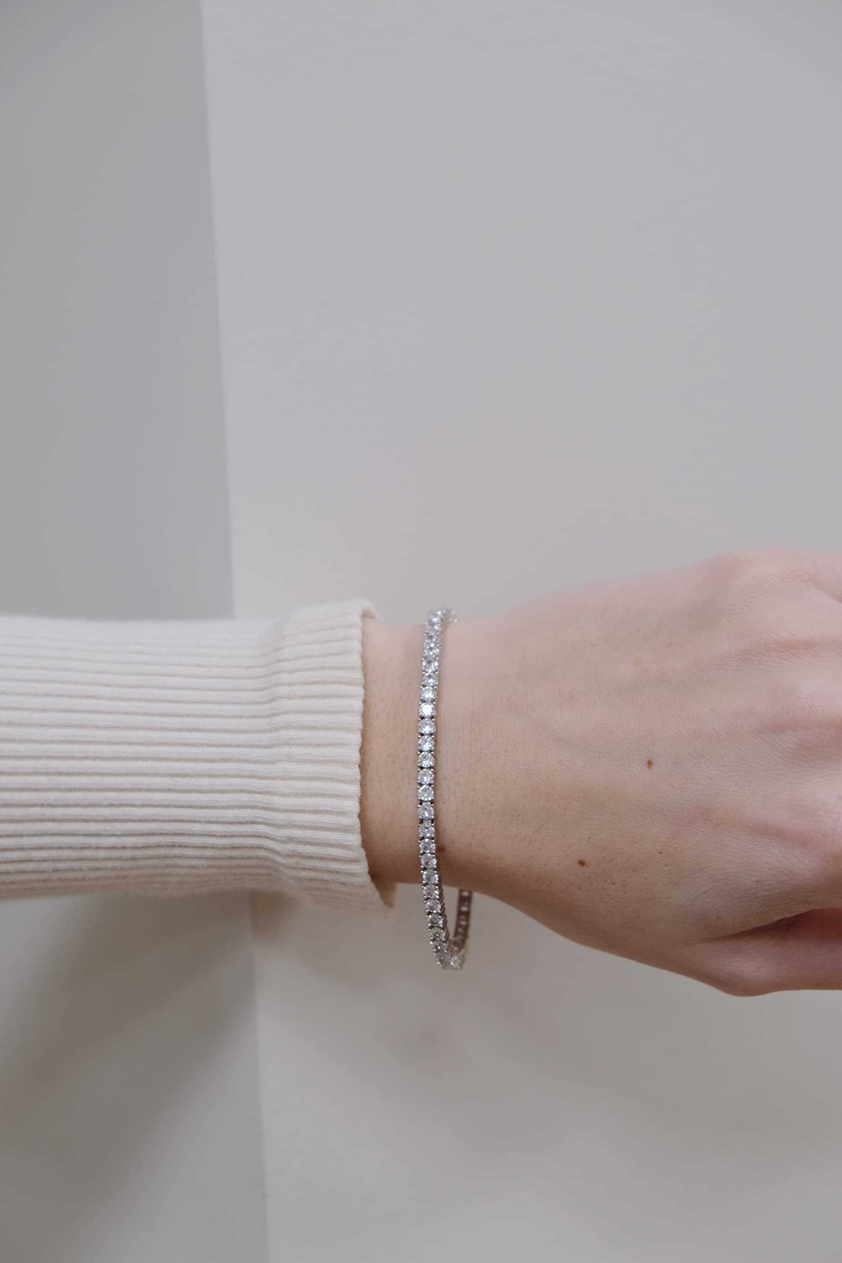 3MM Cubic Zirconia Tennis Bracelet for Women - Sterling Silver CZ Bracelet (6.5-7.5 Inches Adjustable) | Elegant Jewelry Gift for Wedding, Anniversary & Special Occasions