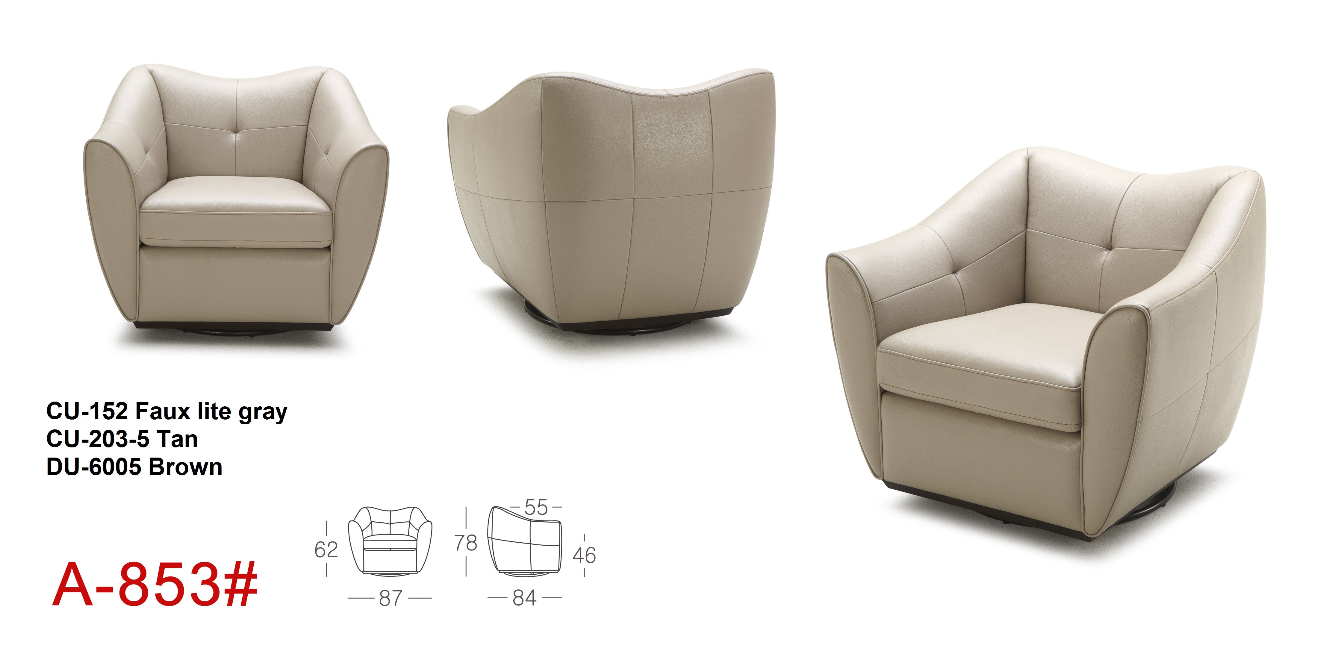 EURO A853 Swivel Accent Chair - Chocolate Brown Leather Living Room Chair for Home Office, Lounge & Reading Nook - Modern Rotating Armchair with Ergonomic Support
