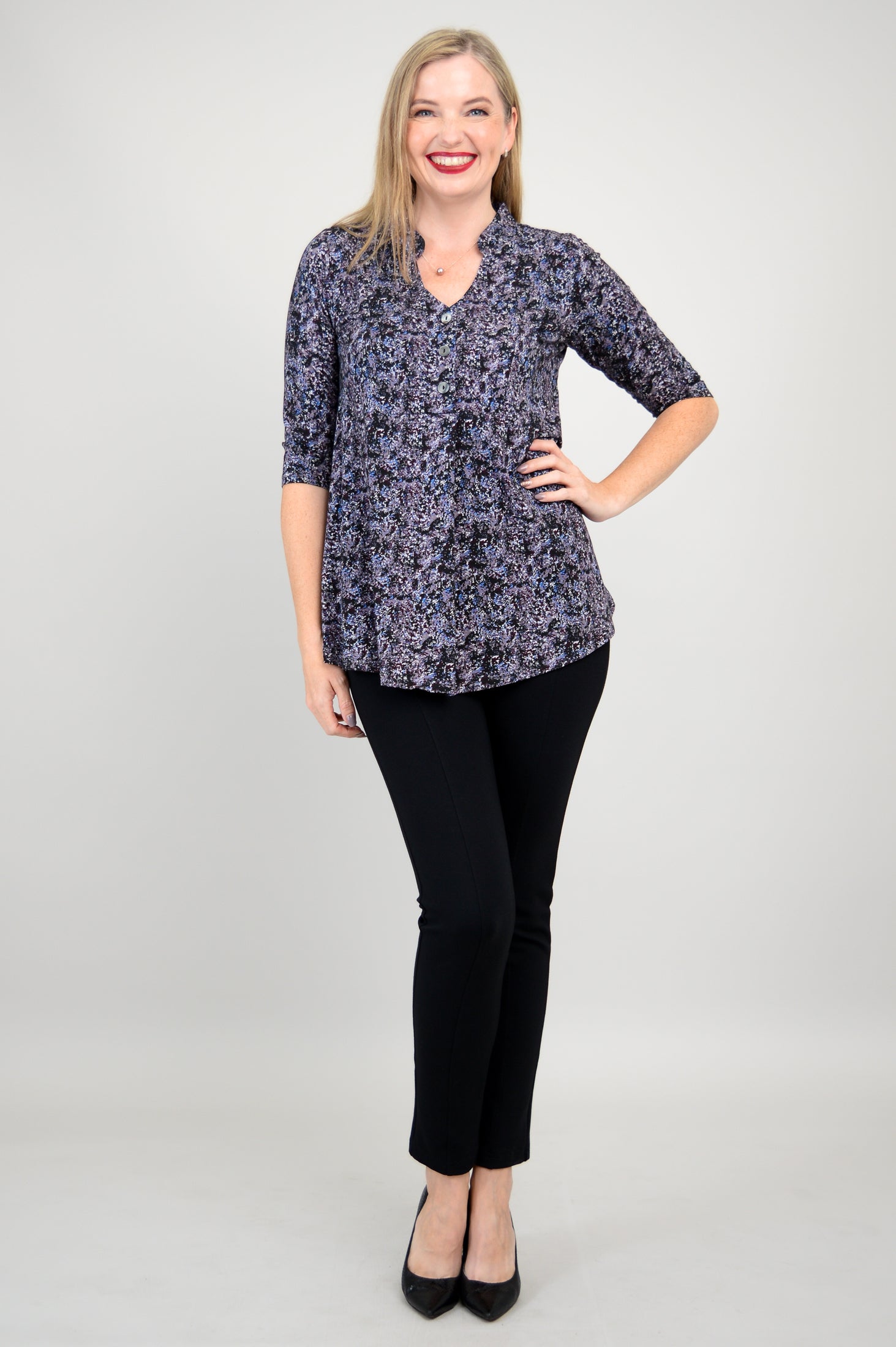 Edwina Top - Blue Space Bamboo Fabric Women's Blouse | Eco-Friendly & Breathable | Perfect for Casual Wear, Office & Summer Outfits