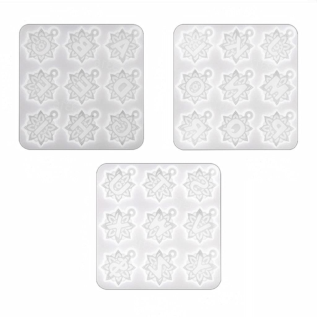 SOFEA 3Pcs Mandala Alphabet Resin Molds - 26 Letters Keychain Molds for DIY Epoxy Crafts, Fridge Magnets, Phone Grips - Perfect for Jewelry Making, Home Decor & Personalized Gifts