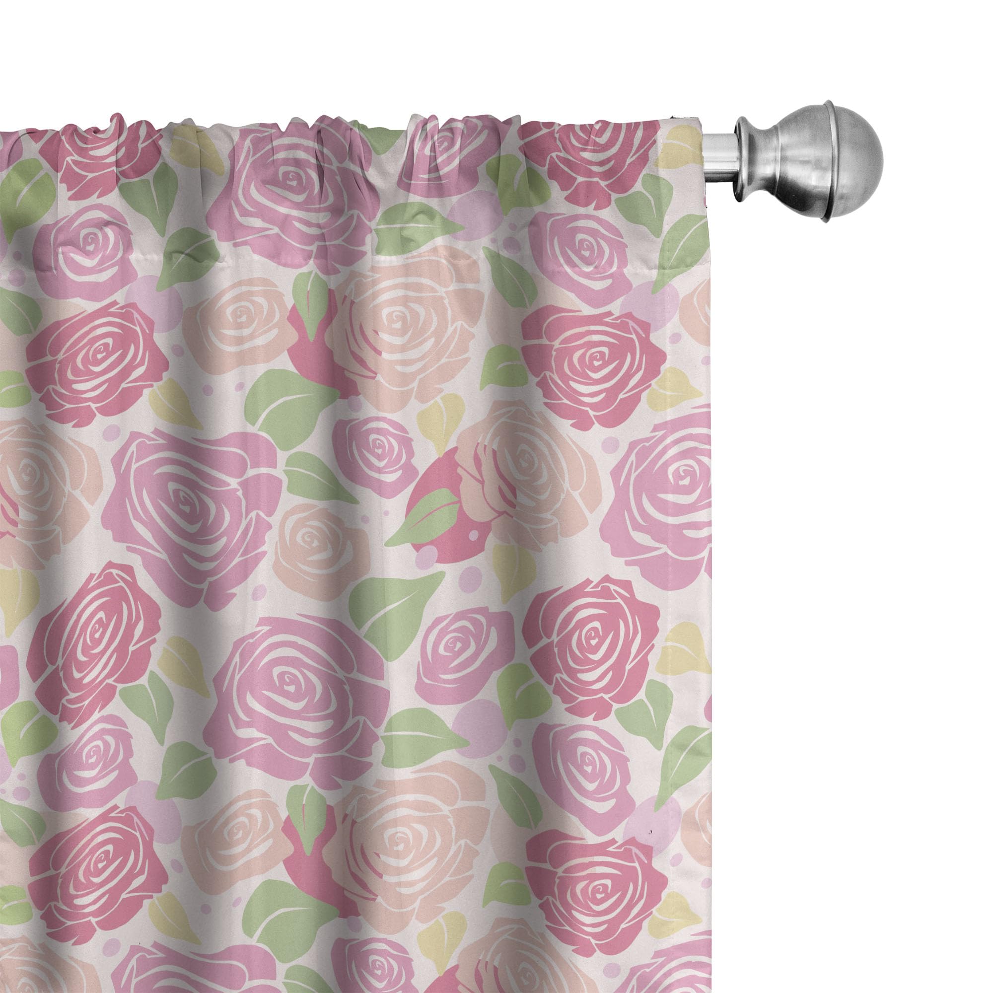 Ambesonne Rose Window Curtains - Romantic Floral Silhouette with Polka Dots Design, Lightweight 2-Panel Set with Rod Pocket (28