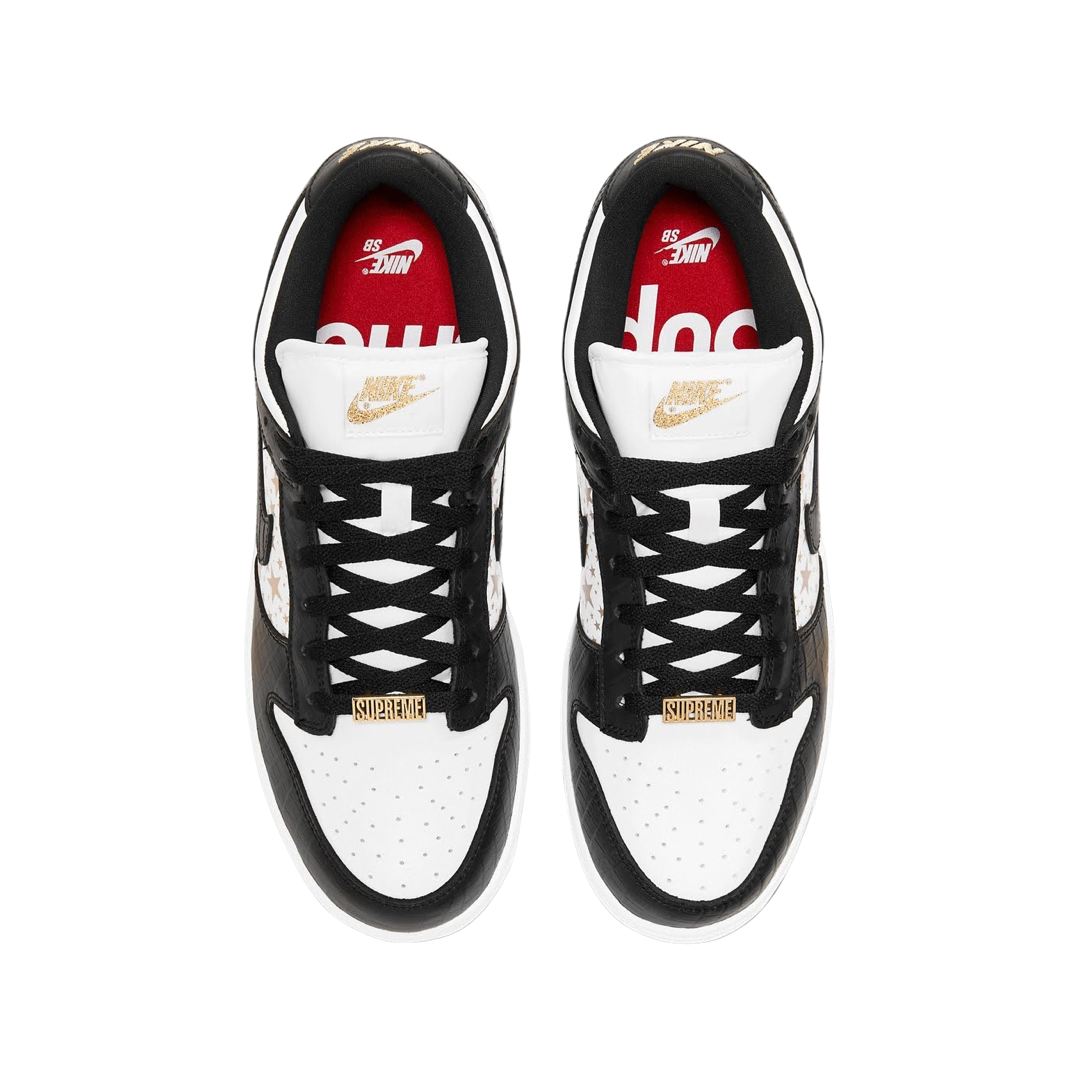 Nike SB Dunk Low Supreme Stars White Black Metallic Gold Sneakers (2021) - Men's Skateboarding Shoes for Streetwear & Casual Fashion