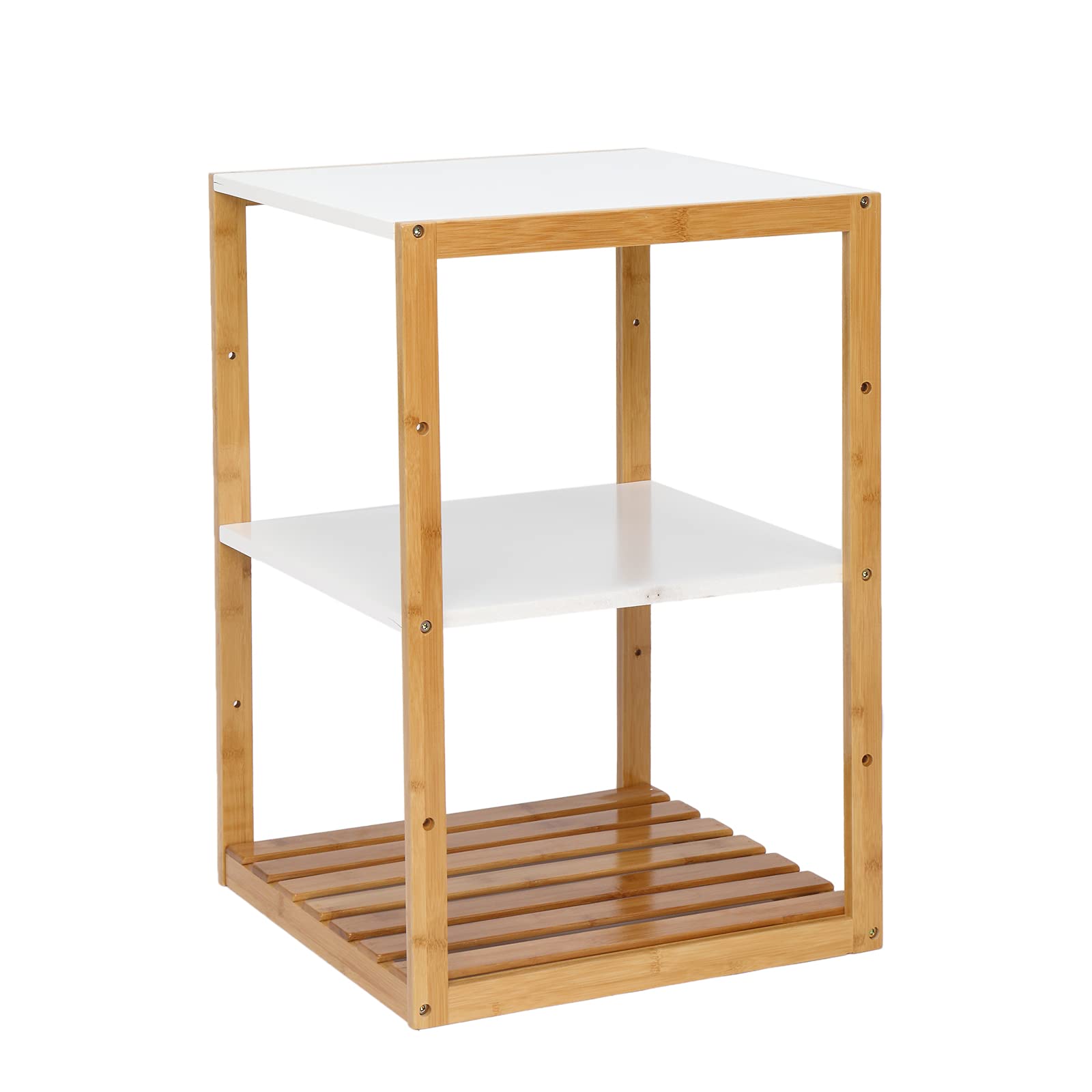 Kepooman 3-Tier Bamboo Side Table with Storage Shelves, Rectangular Natural Wood Coffee Table for Living Room, Bedroom, Balcony - White Log Color | Perfect for Small Spaces, Reading Nook & Plant Display