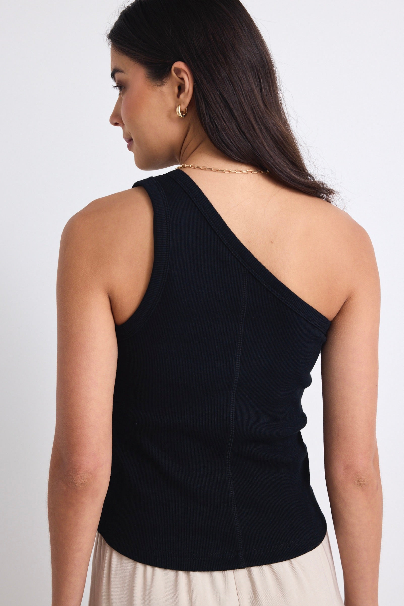 Celestial Black One Shoulder Ribbed Tank Top for Women - Elegant & Sexy Summer Outfit for Beach, Party & Night Out