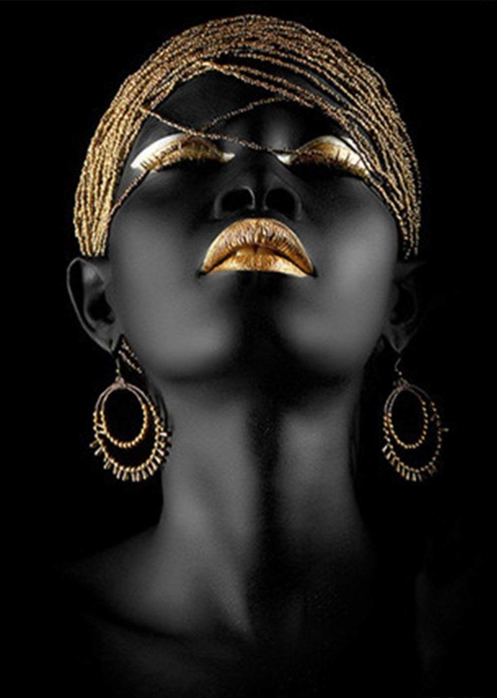 DIY Acrylic Painting Kit for Beginners - Black Gold African Woman Canvas Paint by Numbers | Home Wall Art for Living Room & Bedroom Decoration | Frameless | Perfect Gift for Adults & Art Lovers | Stress Relief & Creative Hobby