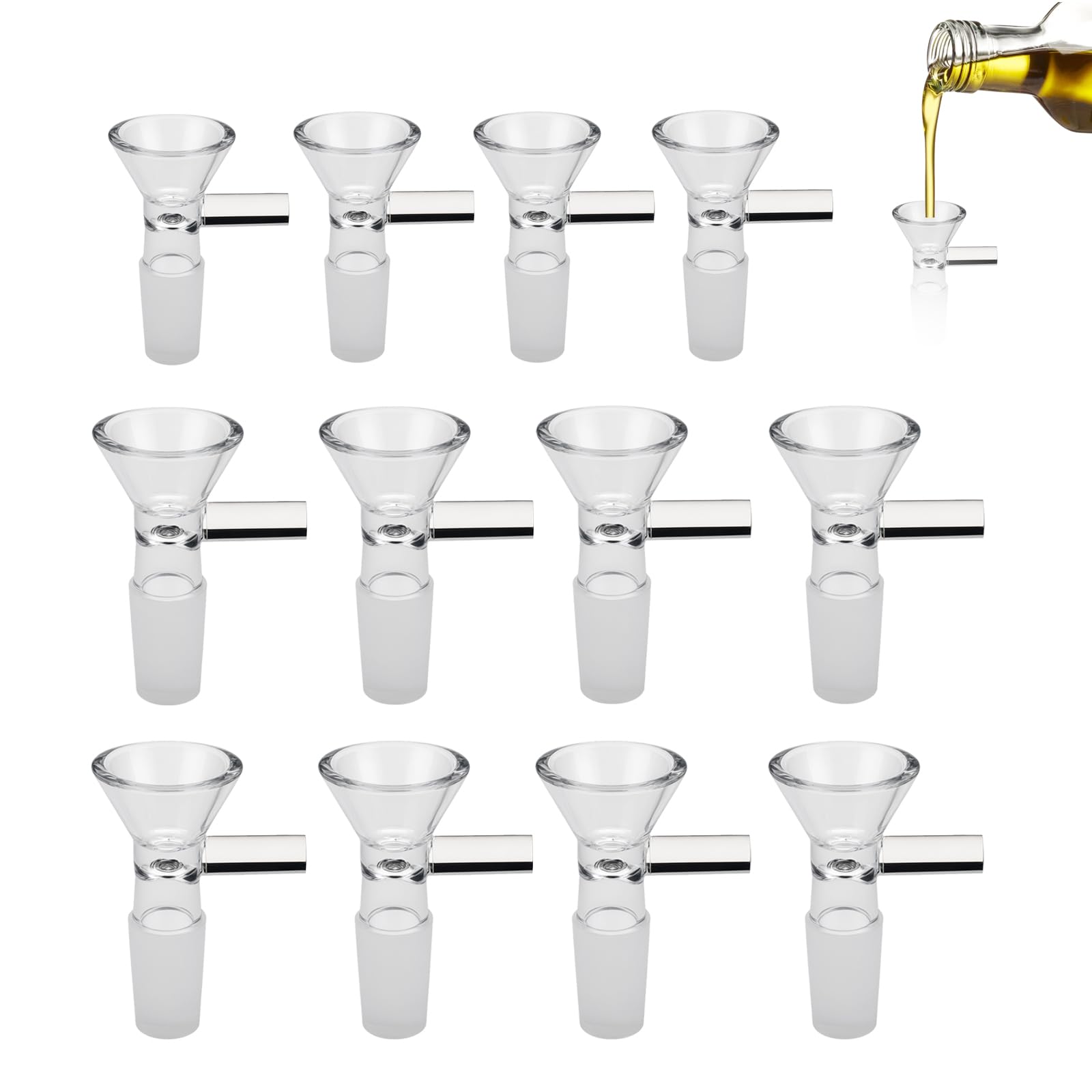 Vibeco 12 Pack 14mm Glass Funnels with Handle - Clear Lab Funnel for Chemistry, Essential Oils, Bottles & Home Brewing - Durable Multipurpose Kitchen & Scientific Glassware