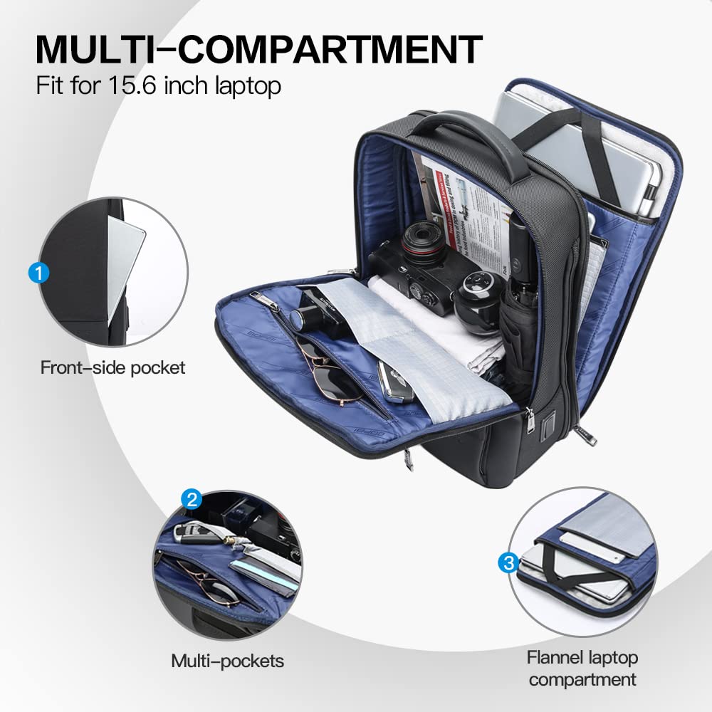 BOPai Expandable 15.6 Inch Anti-Theft Laptop Backpack for Men - Waterproof USB Charging Business Travel Backpack with Bottle Holder - Perfect for Office, Commuting & Business Trips