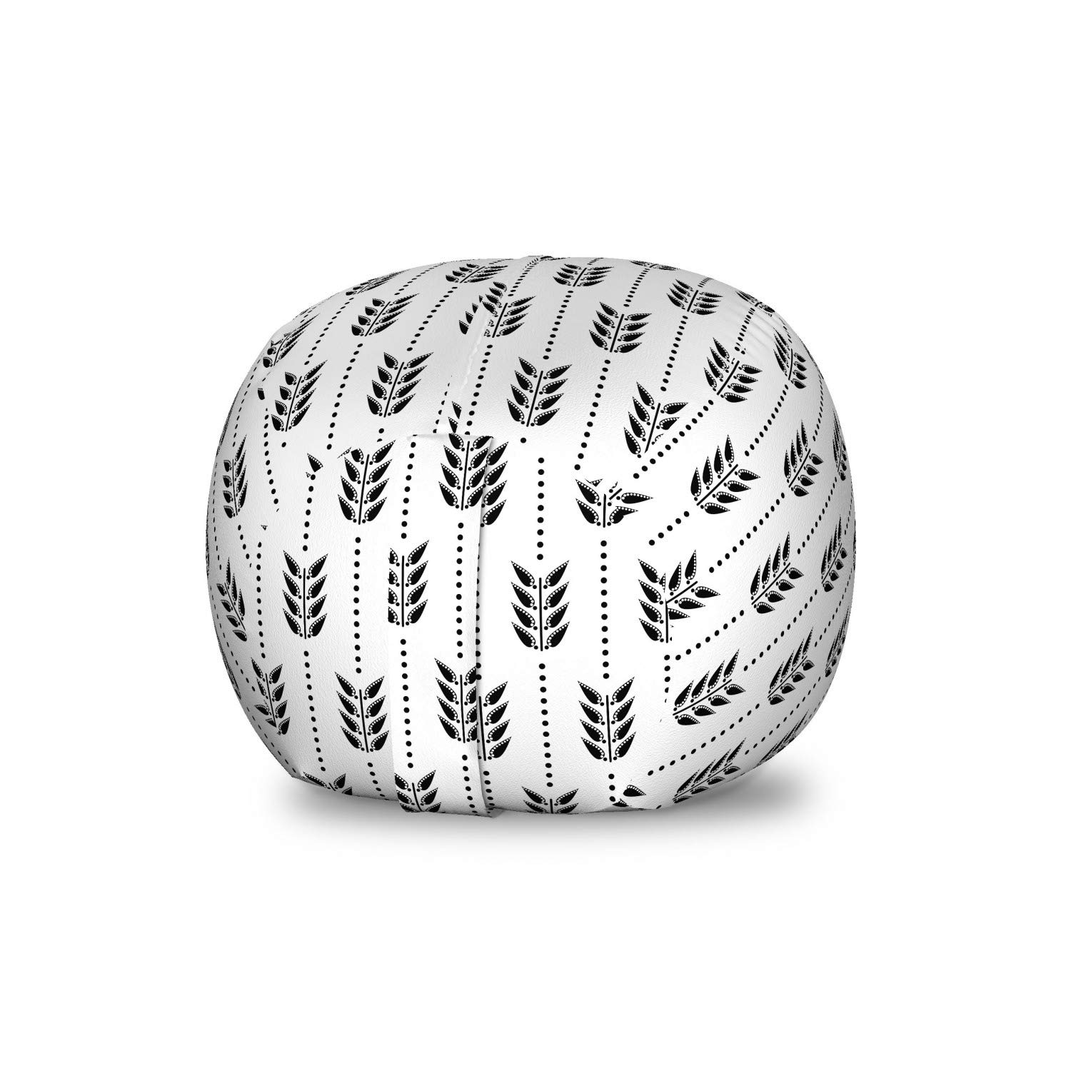 Ambesonne Black and White Geometric Toy Storage Bag Chair with Dots & Leaves Pattern - Washable Stuffed Animal Organizer for Kids' Room, Nursery, or Playroom - Small Size Monochrome Design
