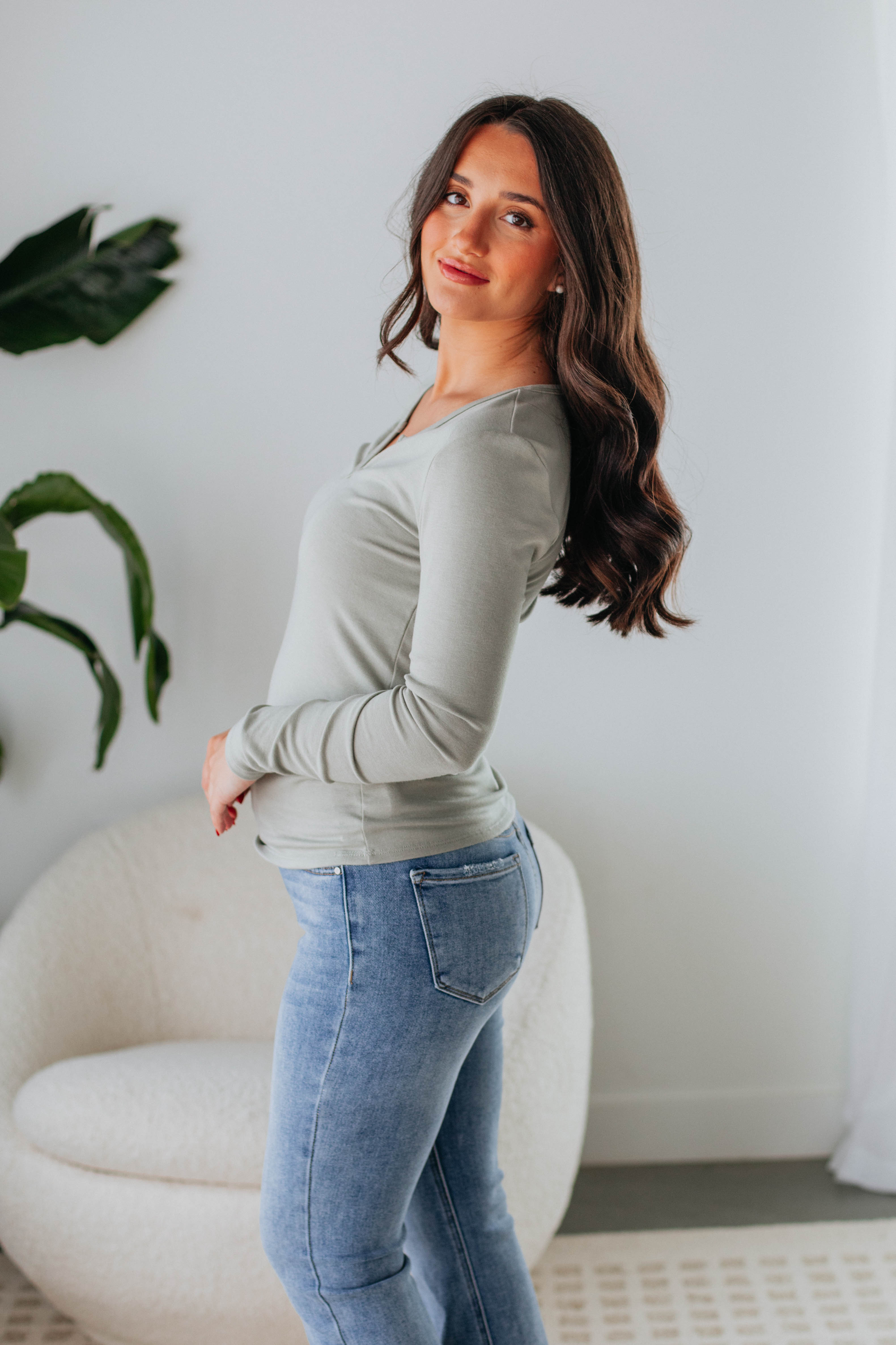 Dalston Long Sleeve Top for Women - Soft Artichoke Green Casual Shirt | Perfect for Work, Date Night & Everyday Wear
