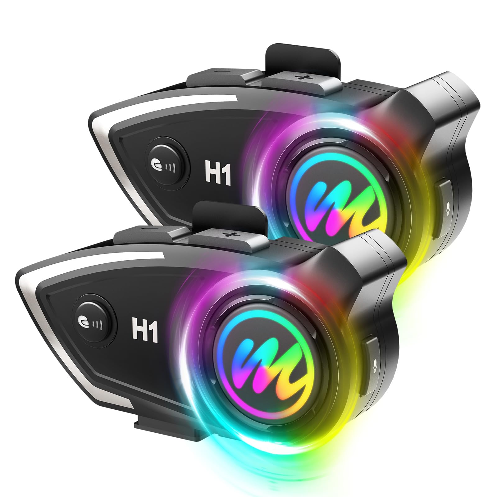 Moman H1 2 Pack Motorcycle Bluetooth Intercom Headset - Wireless 5.0 Communication System with AI Voice Assistant, IP67 Waterproof, Auto Answer & Noise Cancellation for Motorbike Helmets - Perfect for Group Riding, Touring & Adventure Motorcycling