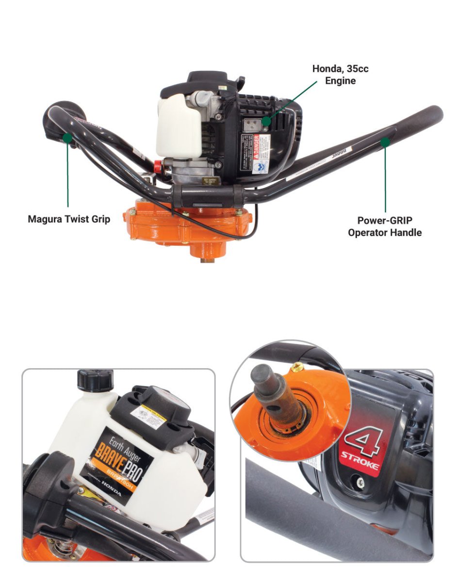 Brave One Man Auger with 1-Inch Round Bit | Powered by Honda GX35 Engine | Ideal for Landscaping, Fence Post Installation & Gardening