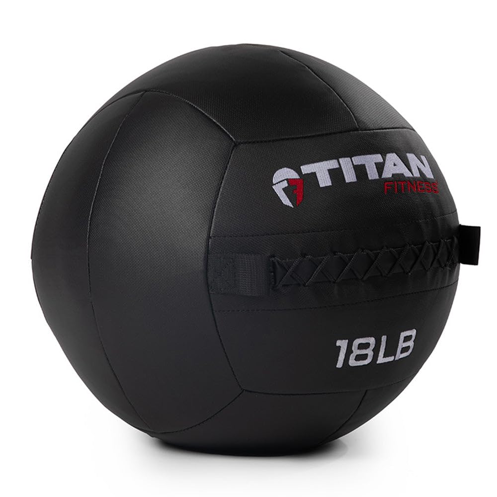Titan Fitness 18 LB Composite Wall Ball - Soft Shell Poly-Composite Medicine Ball with Non-Slip Cross Texture Grip for Core Training, Full-Body Workouts, CrossFit, Functional Fitness & Home Gym Exercises