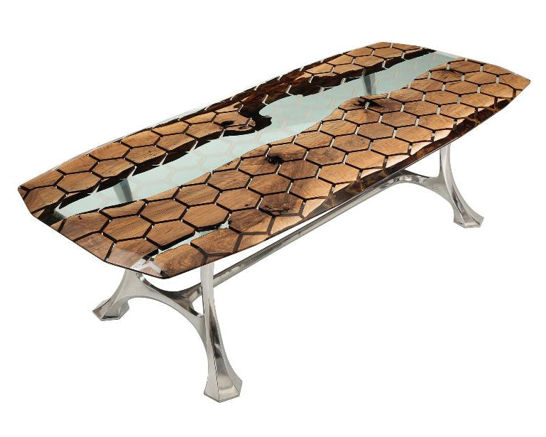 Hexagon Resin Dining Table - Modern 6-Sided Waterproof Table for Indoor/Outdoor Use - Perfect for Patio, Garden, or Dining Room Decor