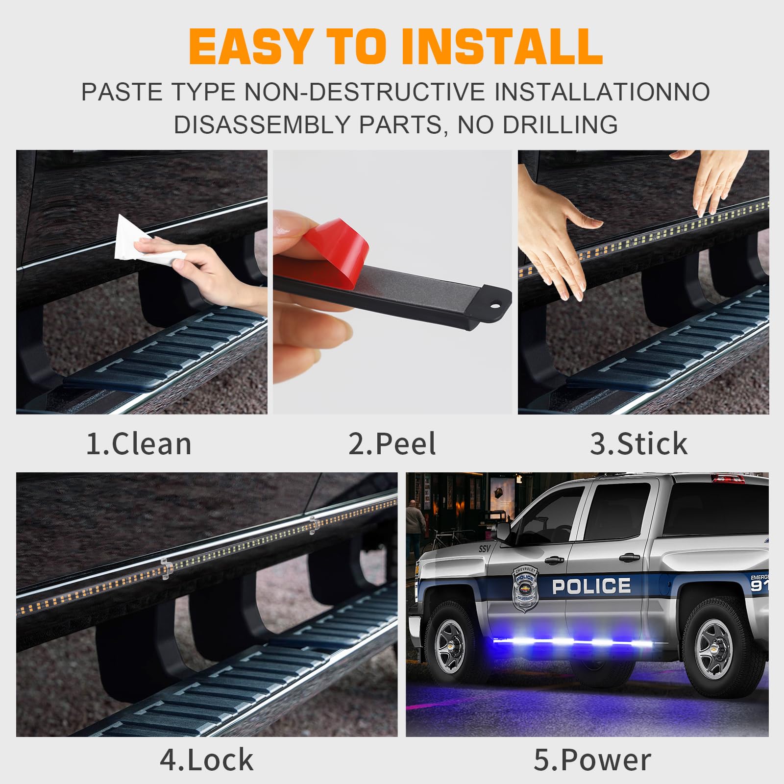 XRIDONSEN 2PCS 70-Inch Truck Emergency Light Strips - 864 LED Blue & White Strobe Running Board Lights - Waterproof Flexible Warning Lights for Police, Firefighter, Pickup, SUV, Off-Road Vehicles - Ideal for Night Safety, Roadside Emergencies & Work Zone Visibility