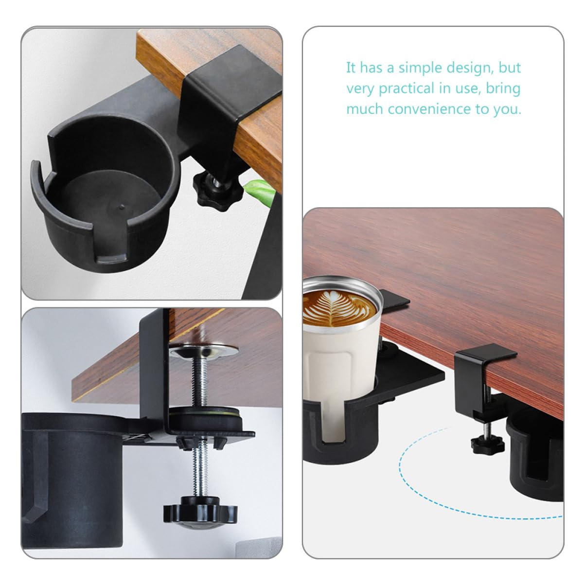 4-Pack Clip-On Cup Holders for Desk & Sofa - Universal Desk Side Bottle Holder, Couch Cup Clip, Computer Desk Drink Clamp - Perfect for Office, Gaming, Study & Home Use