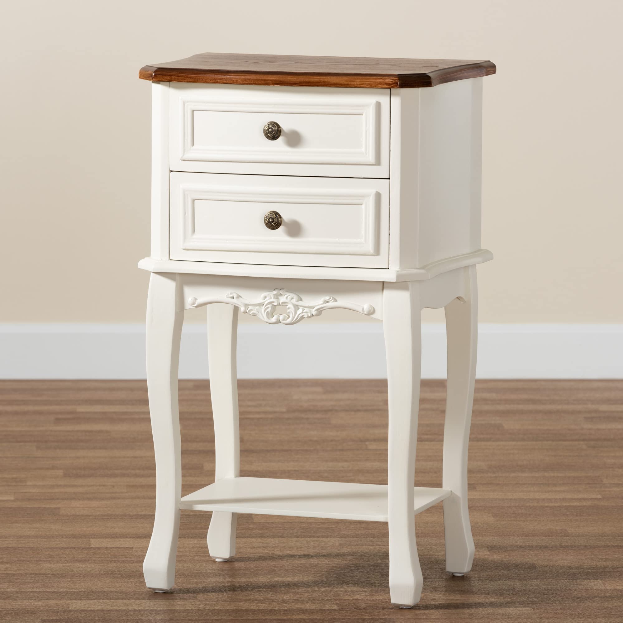 Baxton Studio Modern Nightstand with Drawer - White and Cherry Brown Finish for Bedroom Furniture and Home Decor