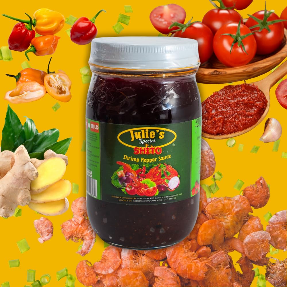 Premium Ghanaian Shito Sauce - Julie's Special Hot Shrimp & Fish Sauce with Spices & Dried Pepper (16oz) - Authentic African Flavor for Rice, Stews & Grilled Dishes