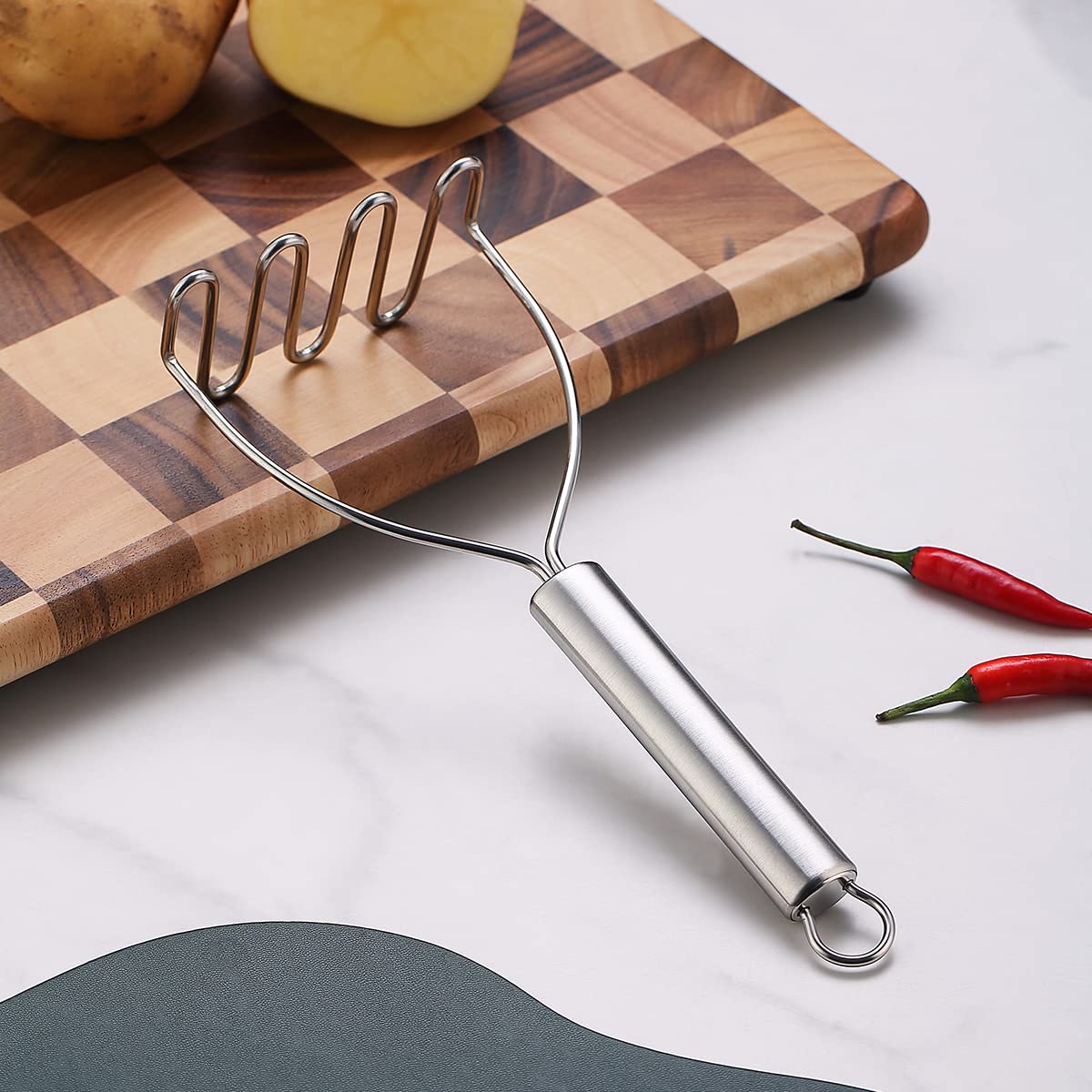 Heavy Duty Stainless Steel Potato Masher & Ricer - Kyraton Kitchen Tool with Non-Slip Grip for Perfect Mashed Potatoes, Baby Food, Vegetables, Fruits & Jam - Ideal for Home Cooking, Meal Prep & Professional Kitchens