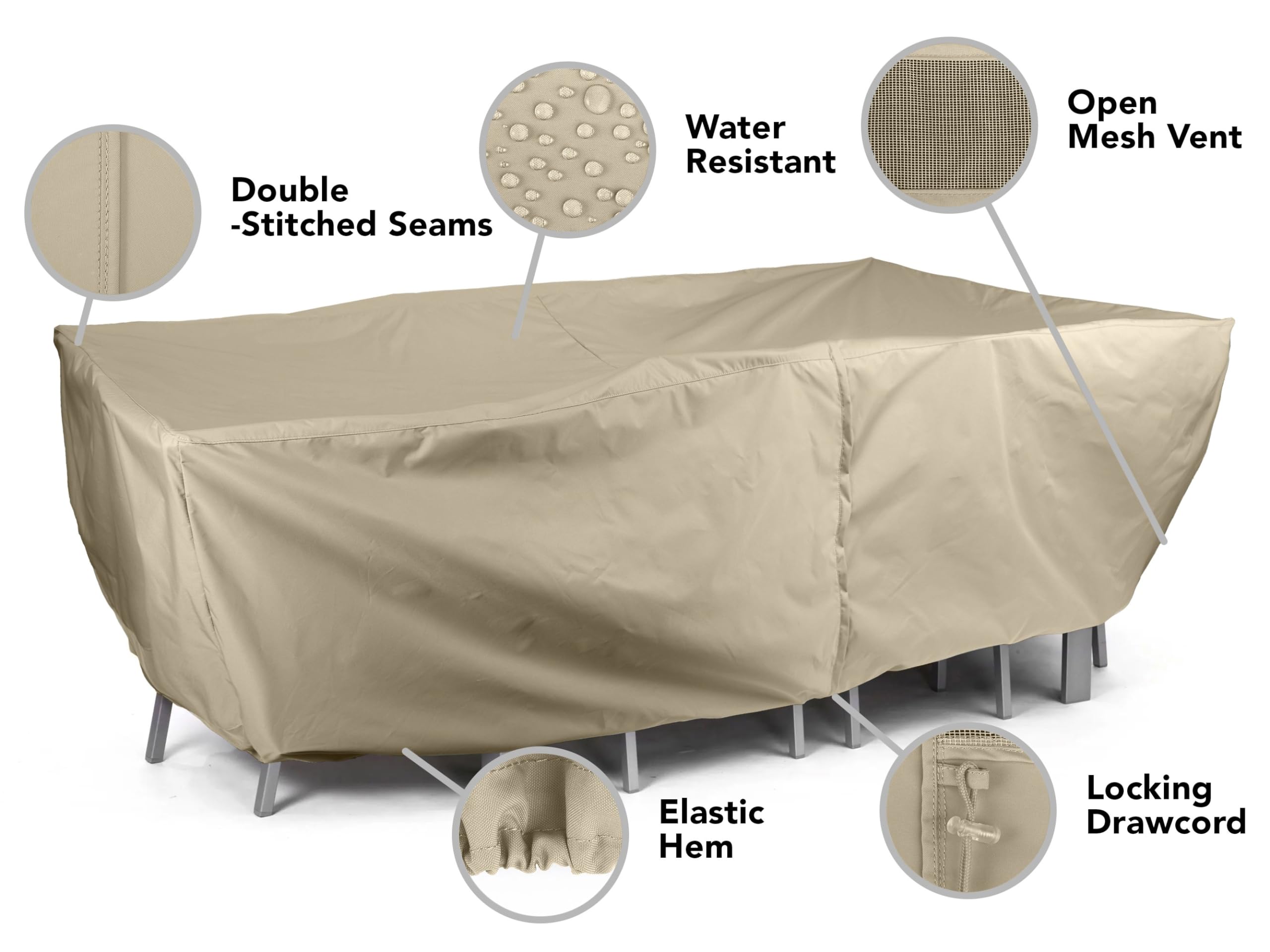 Waterproof Rectangular Dining Table Cover with Chair Set - 138x68x30 Inch Khaki Polyester Outdoor Patio Furniture Protector with Mesh Ventilation - Perfect for Backyard, Deck, and Garden Use