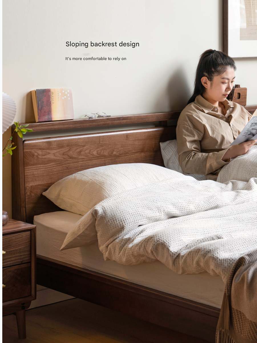 Premium Black Walnut Solid Wood Bed Frame - Queen Size, Natural Wood Grain, Sturdy & Durable - Perfect for Master Bedroom, Guest Room & Modern Farmhouse Decor