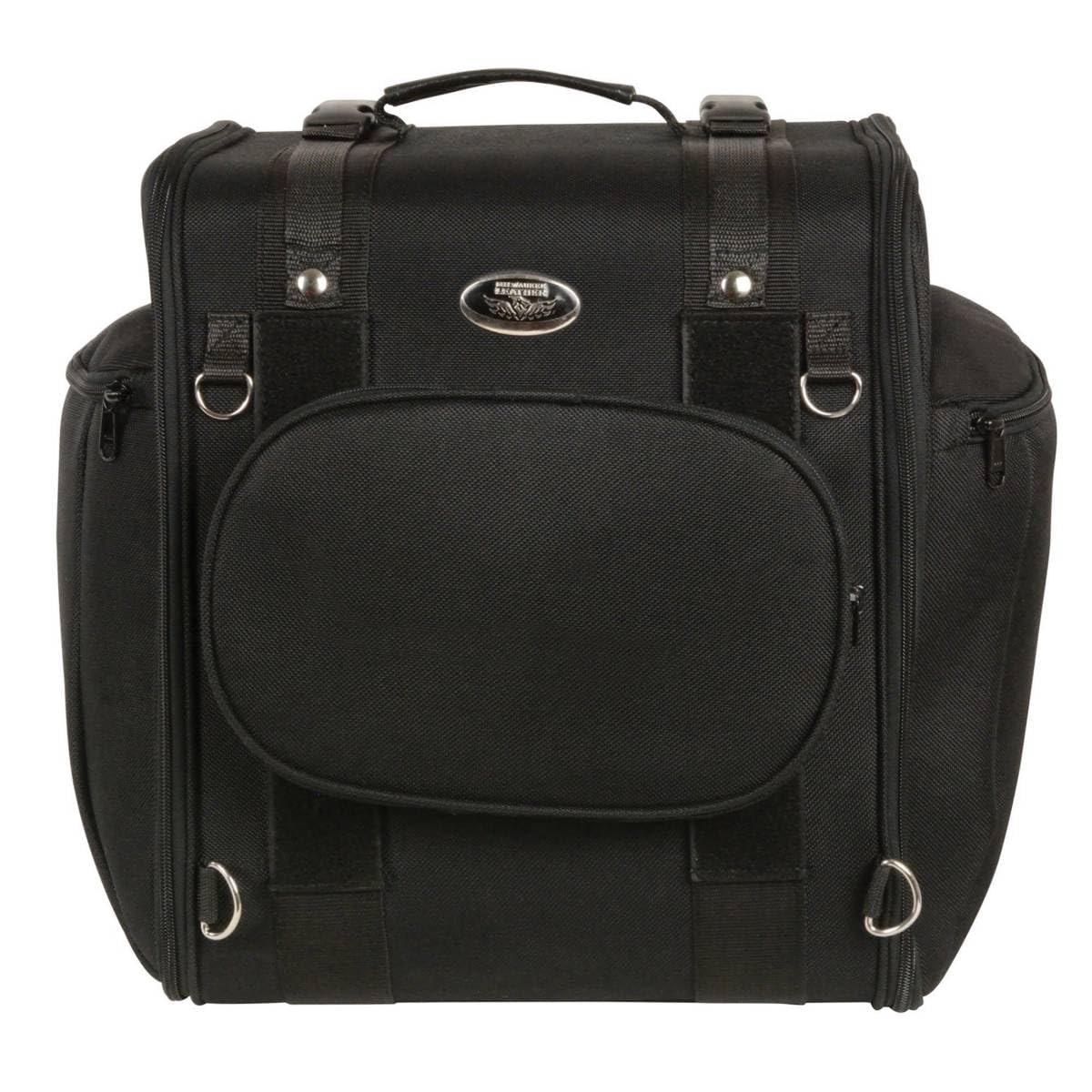 Milwaukee Leather MP8130-BLK-PCS Black Large Motorcycle Sissy Bar Bag - Durable Textile Storage for Cruiser & Touring Bikes - Perfect for Road Trips & Daily Commutes