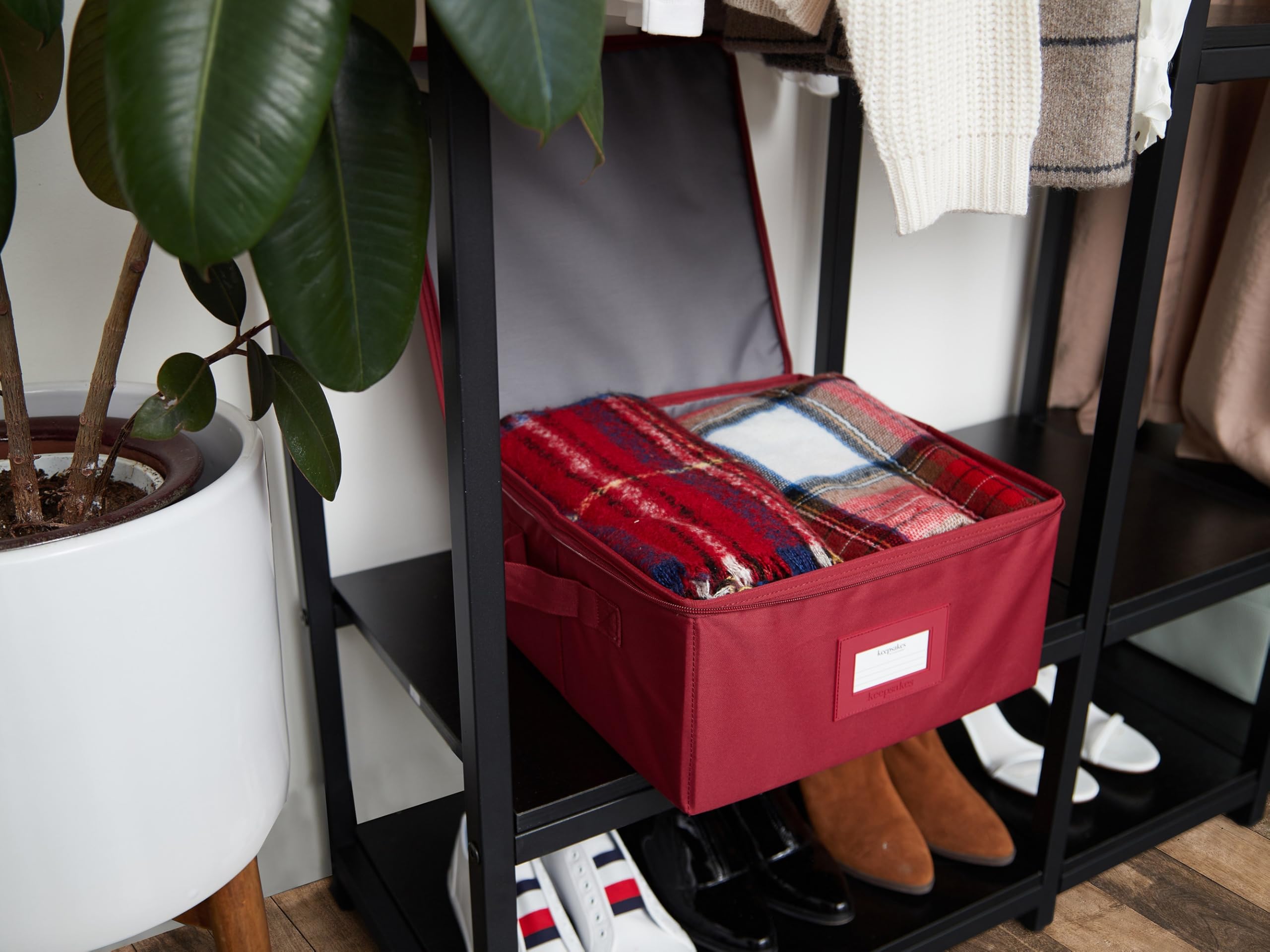 Covermates Keepsakes Zip-Top Storage Box - Heavy Duty Polyester with Reinforced Handles - Stackable Design for Indoor Storage (Scarlett Red) - Perfect for Organizing Memorabilia, Photos & Keepsakes