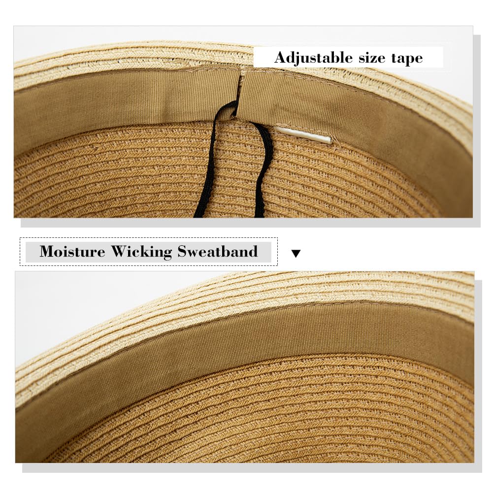 Stylish Oversized Straw Fedora Hat for Men - L/XL Size, UPF 50 Sun Protection, Summer Beach Panama Trilby Gatsby Derby Hat | Perfect for Outdoor Activities, Vacations, and Fashion Statements
