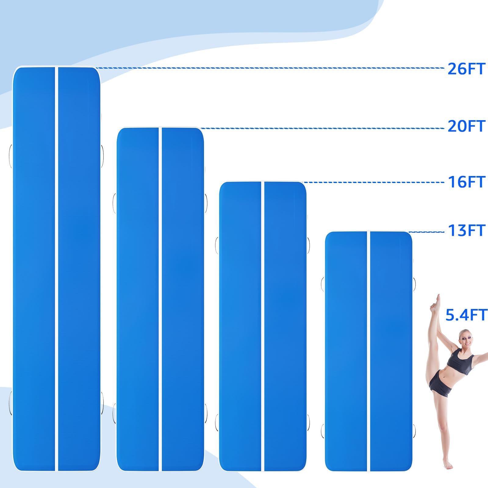 8-Inch Thick Inflatable Tumbling Track Mat for Gymnastics - 13ft/16ft/20ft/26ft x 6.6ft Air Mat with Electric Pump | Perfect for Home Training, Gymnastics Practice & Tumbling Exercises