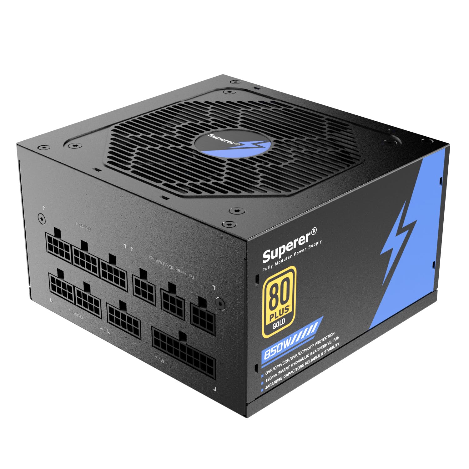 Superer (2025) 850W 80 Plus Gold Certified Fully Modular ATX Power Supply - Silent FDB Fan, Low Noise PC PSU for Gaming PCs, NVIDIA RTX 20/30/40 Series & AMD GPUs (CE Safety Certified) - Perfect for High-End Gaming Rigs, Workstations & Cryptocurrency Mining PCs