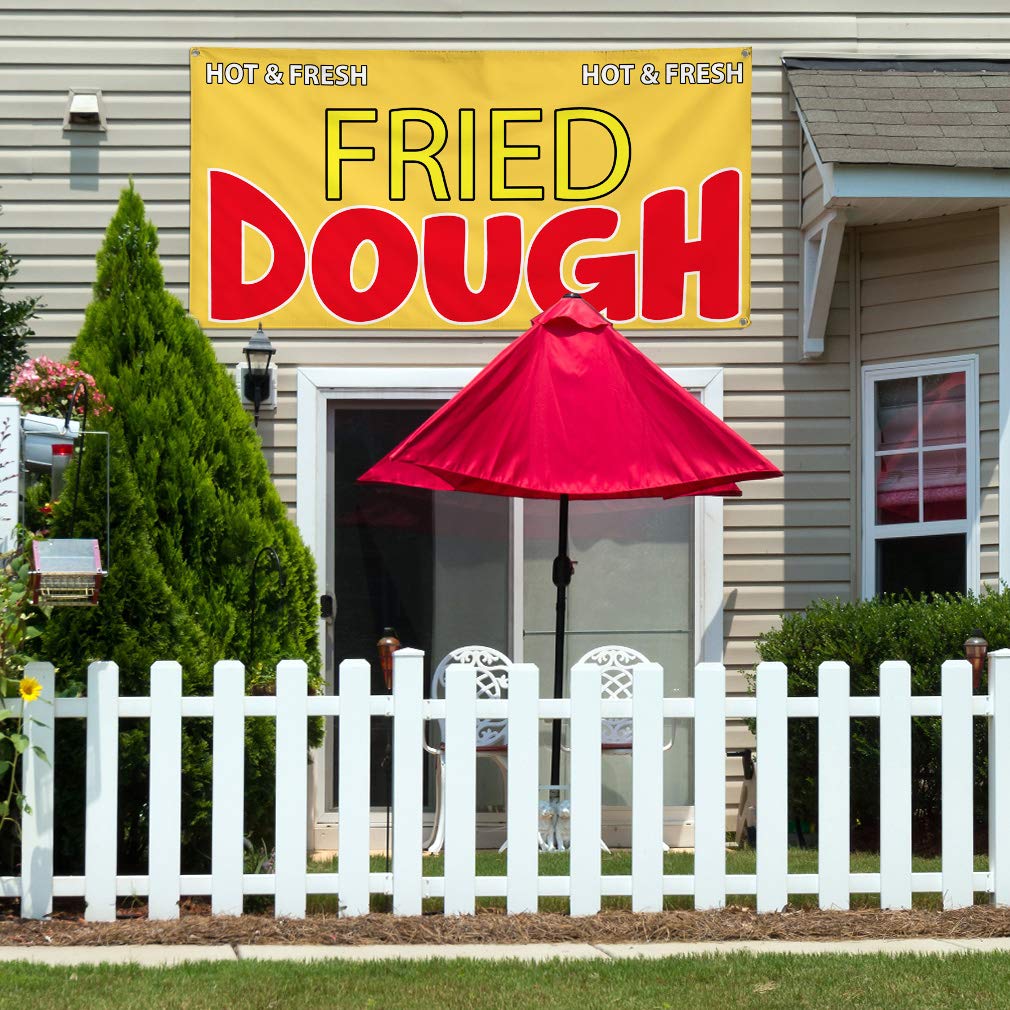 Durable Vinyl Banner 24x48 Inches - Weatherproof Outdoor Advertising Sign for Restaurants & Food Businesses - Hot & Fresh Fried Dough Promotion - Industrial Yard Signs with 4 Grommets (Multiple Sizes Available) - Perfect for Outdoor Events, Food Trucks, and Storefront Advertising