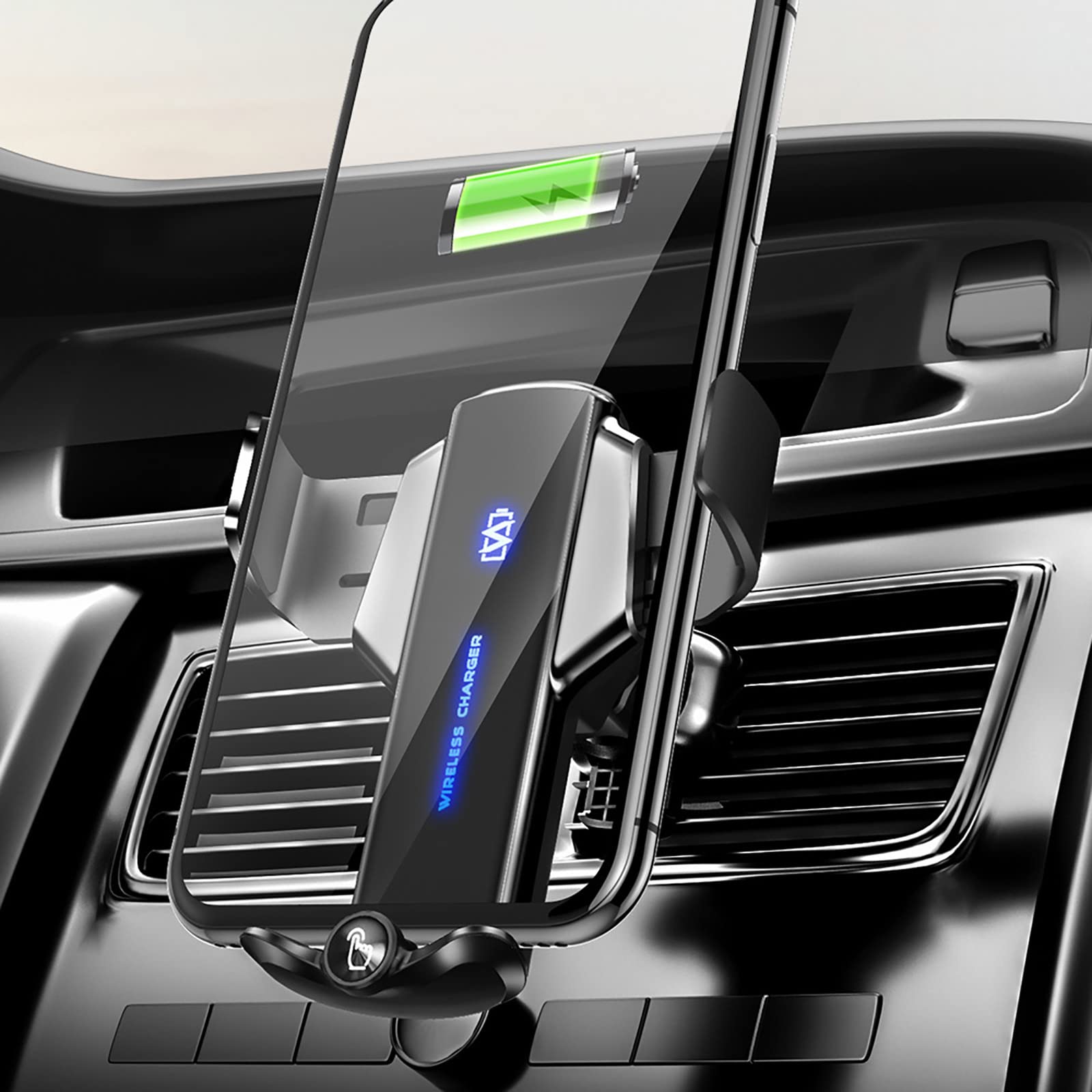 15W QI Fast Wireless Car Charger for iPhone Samsung Galaxy - Auto-Clamping Air Vent Phone Mount with Smart Charging - Universal Car Phone Holder for Hands-Free Driving (Silver) - Perfect for Commuting, Road Trips & GPS Navigation
