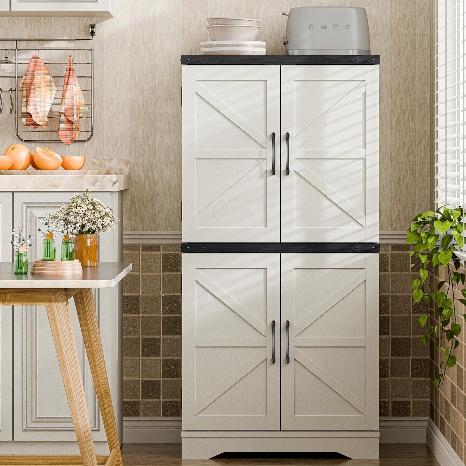 Rustic Farmhouse Bathroom Floor Storage Cabinet with Adjustable Shelves - Organizer for Bathroom, Kitchen & Living Room - Perfect for Small Space Storage and Home Decor
