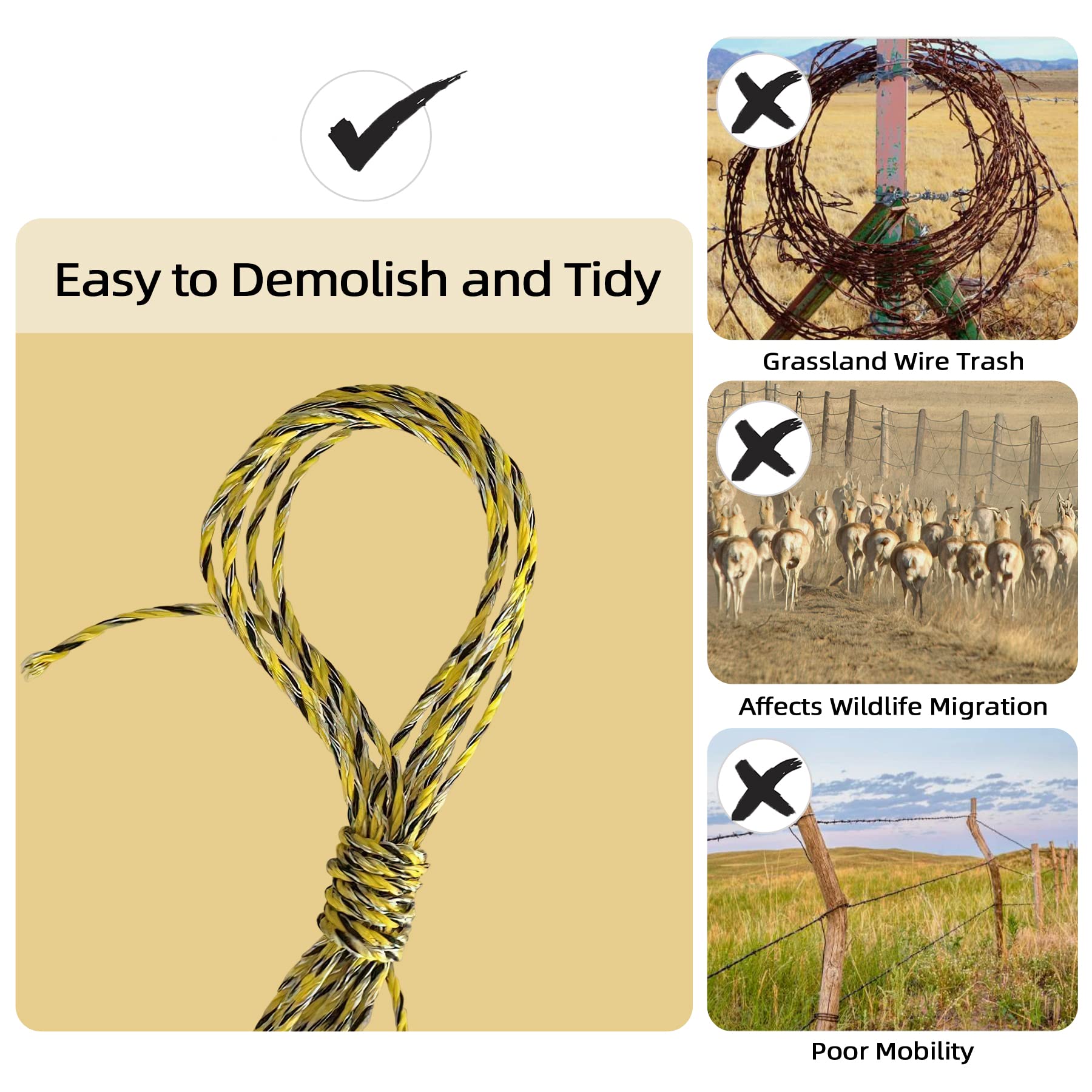 Upgraded 1312ft Electric Fence Poly Wire - 9 Stainless Steel Strands 1/8