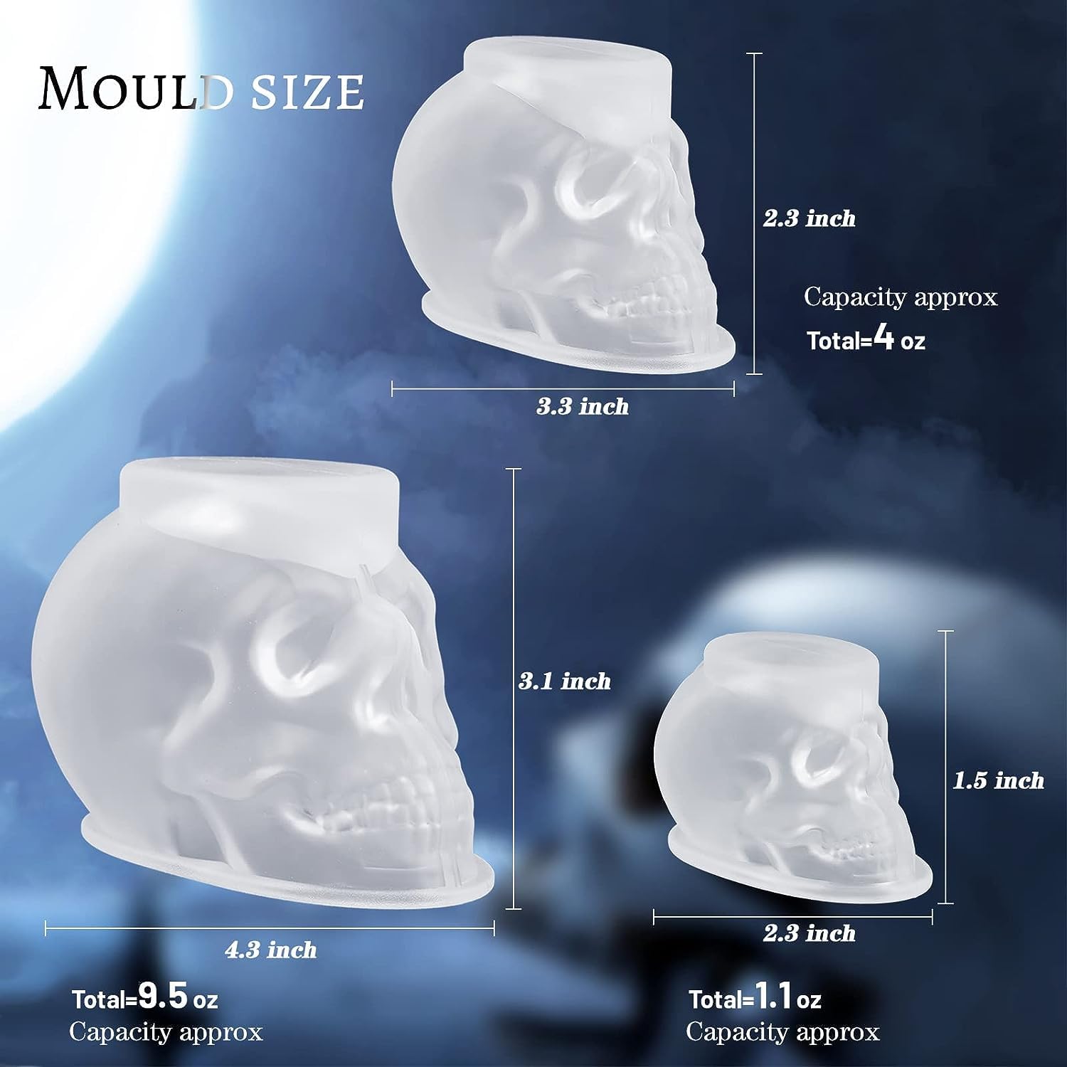 HUAKENER 3 Pack Skull Candle Molds - 3D Halloween Silicone Molds for DIY Epoxy Resin, Candles & Handmade Soap - Perfect for Halloween Decor, Party Supplies & Gothic Home Decorations