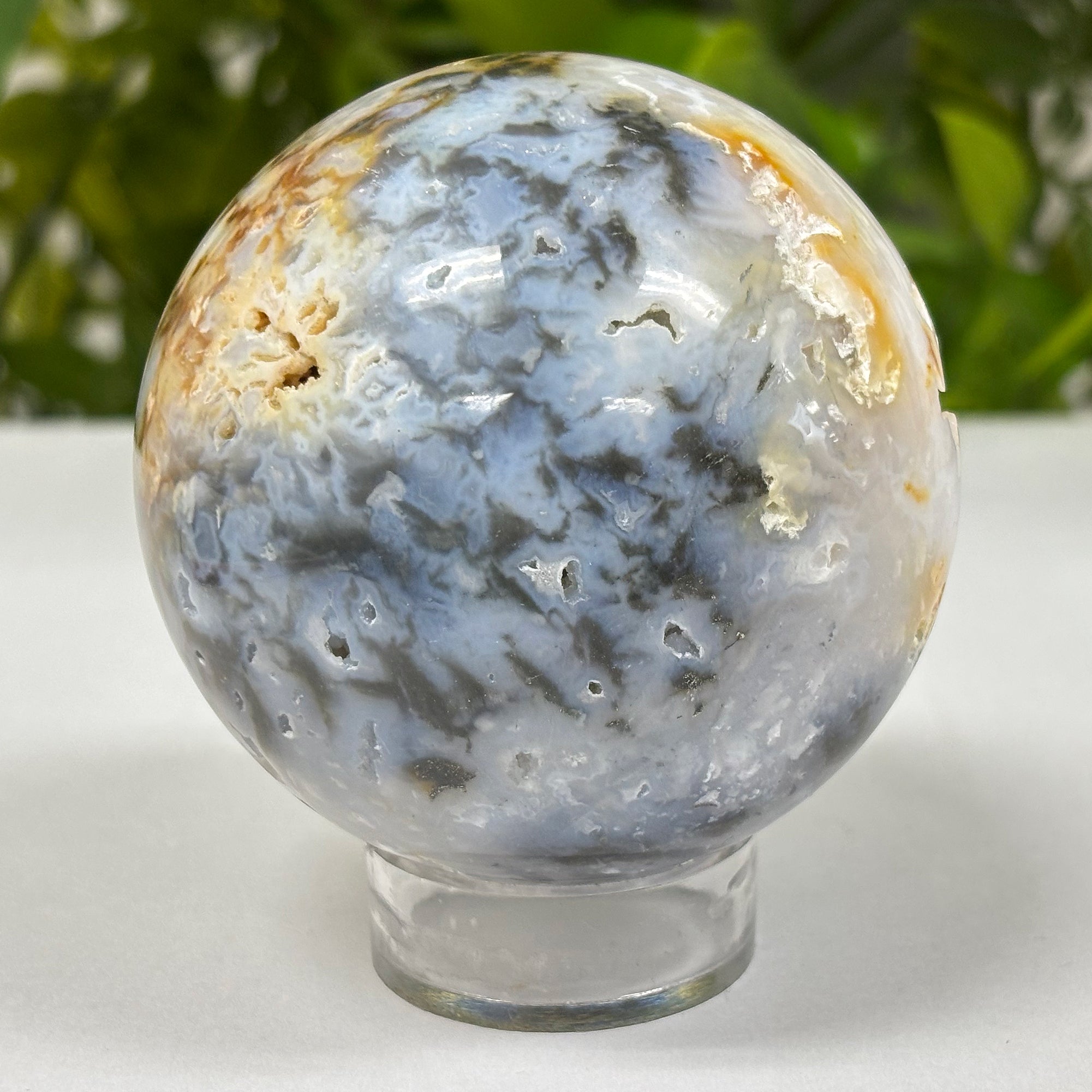 Polished Plume Agate Crystal Sphere - Natural Healing Gemstone Ball for Meditation, Energy Balance & Home Decor | Spiritual Agate Orb for Display, Grounding & Positive Vibes | Perfect for Yoga Spaces, Office Desks & Meditation Rooms (RBL318)