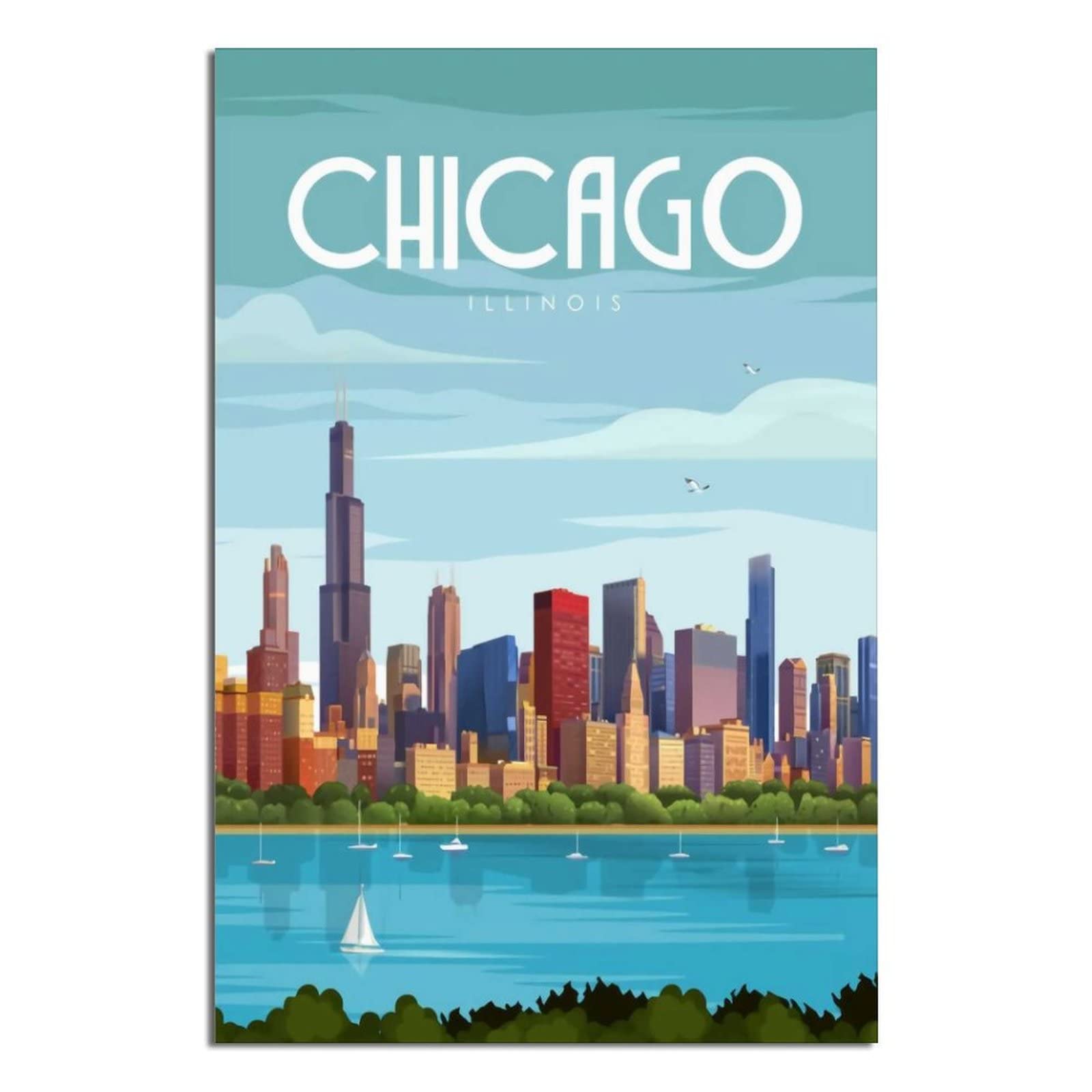 Vintage Chicago Illinois Travel Posters - Canvas Wall Art Prints 20x30 inch (50x75cm) - Home Decor for Living Room, Bedroom, Bathroom - Perfect for Office, Cafe & Gift Giving