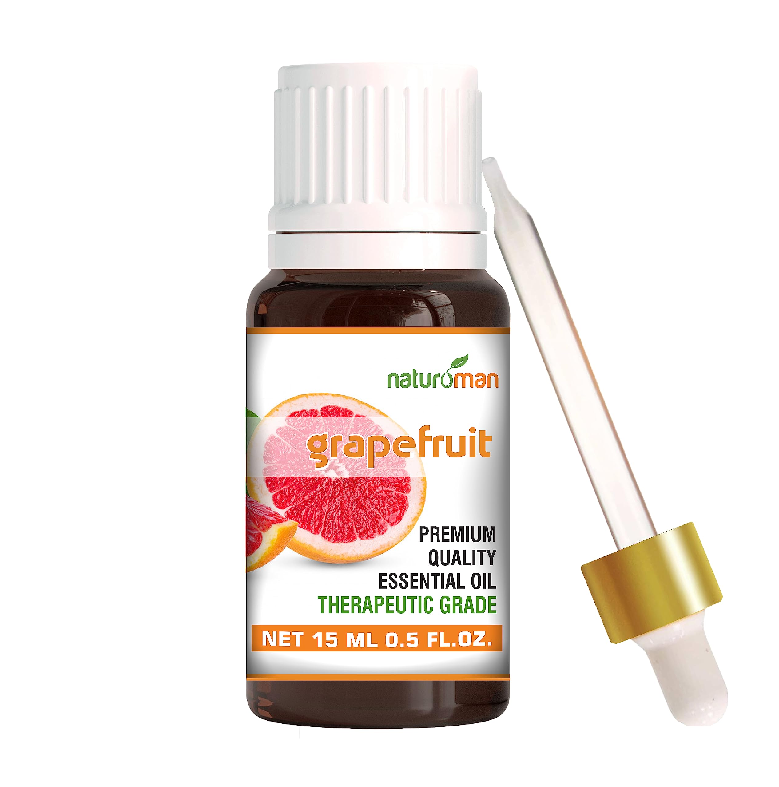Naturoman 100% Pure Grapefruit Essential Oil for Skin, Hair & Body Care - Natural Aromatherapy Oil for Relaxation, Massage & Diffuser - Therapeutic Grade, 15ml (Pack of 1) | Perfect for Spa, Yoga & Home Wellness