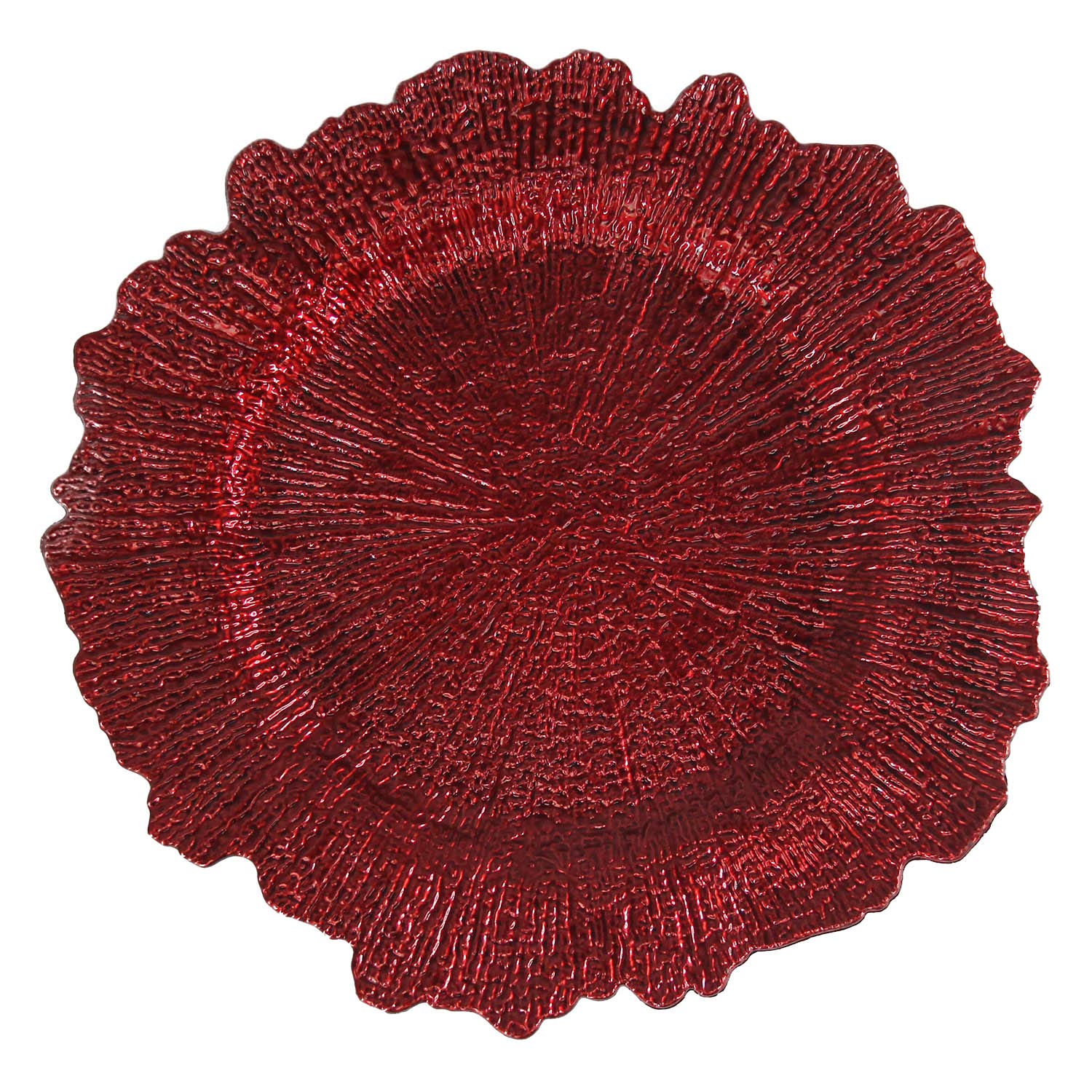 Red Plastic Reef Charger Plates - 12 Pack 13 Inch Round Floral Sponge Charger Plates for Wedding, Party & Table Decorations - Elegant Dinnerware for Special Occasions
