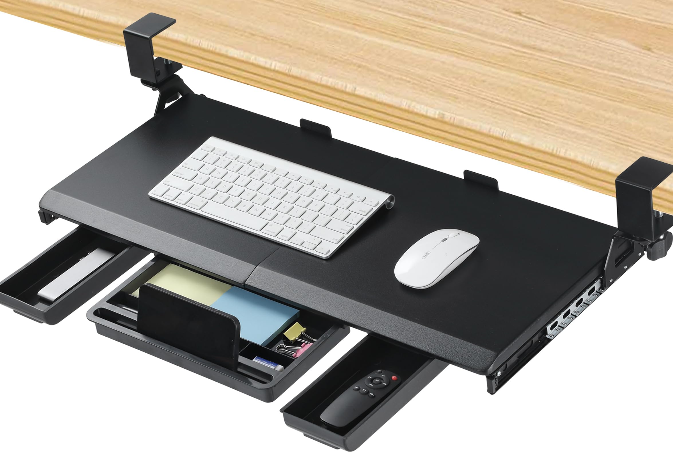 Ergonomic Under Desk Keyboard Tray with C-Clamp - Slide Out Pull Out Keyboard & Mouse Platform for Home Office Workstation (Black) | Perfect for Computer Desks, Gaming Setups & Workspace Organization