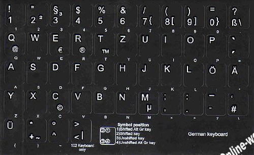 German Keyboard Stickers - Black Non-Transparent Background for Laptops & Desktop Computers | Perfect for Typing Practice, Language Learning & Office Work