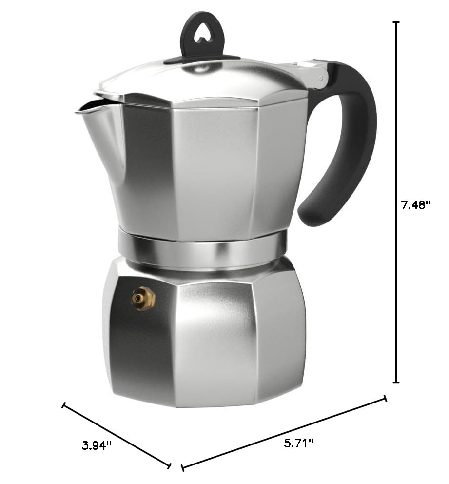 IMUSA 6-Cup Stovetop Espresso Maker with Heart-Shaped Knob - Silver Moka Pot for Italian Coffee - Perfect for Home, Office & Camping Brewing