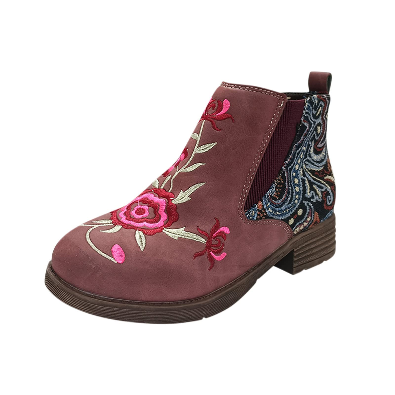 **Pink Cowboy Boots for Women - Fashion Chunky Heel Ankle Boots with Embroidery & Cutout Design - Perfect for Casual Wear, Western Outfits & Country Events**