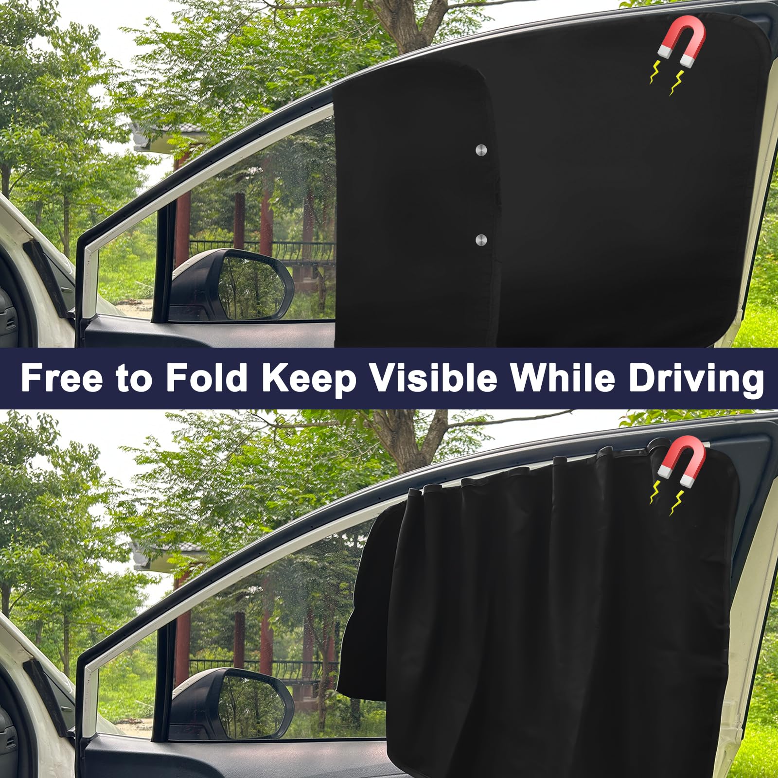 Ovege Magnetic Car Side Window Sun Shade - 2pcs Front Seat Suction Curtains for UV Protection & Privacy | Perfect for Summer Driving, Road Trips, and Baby Safety