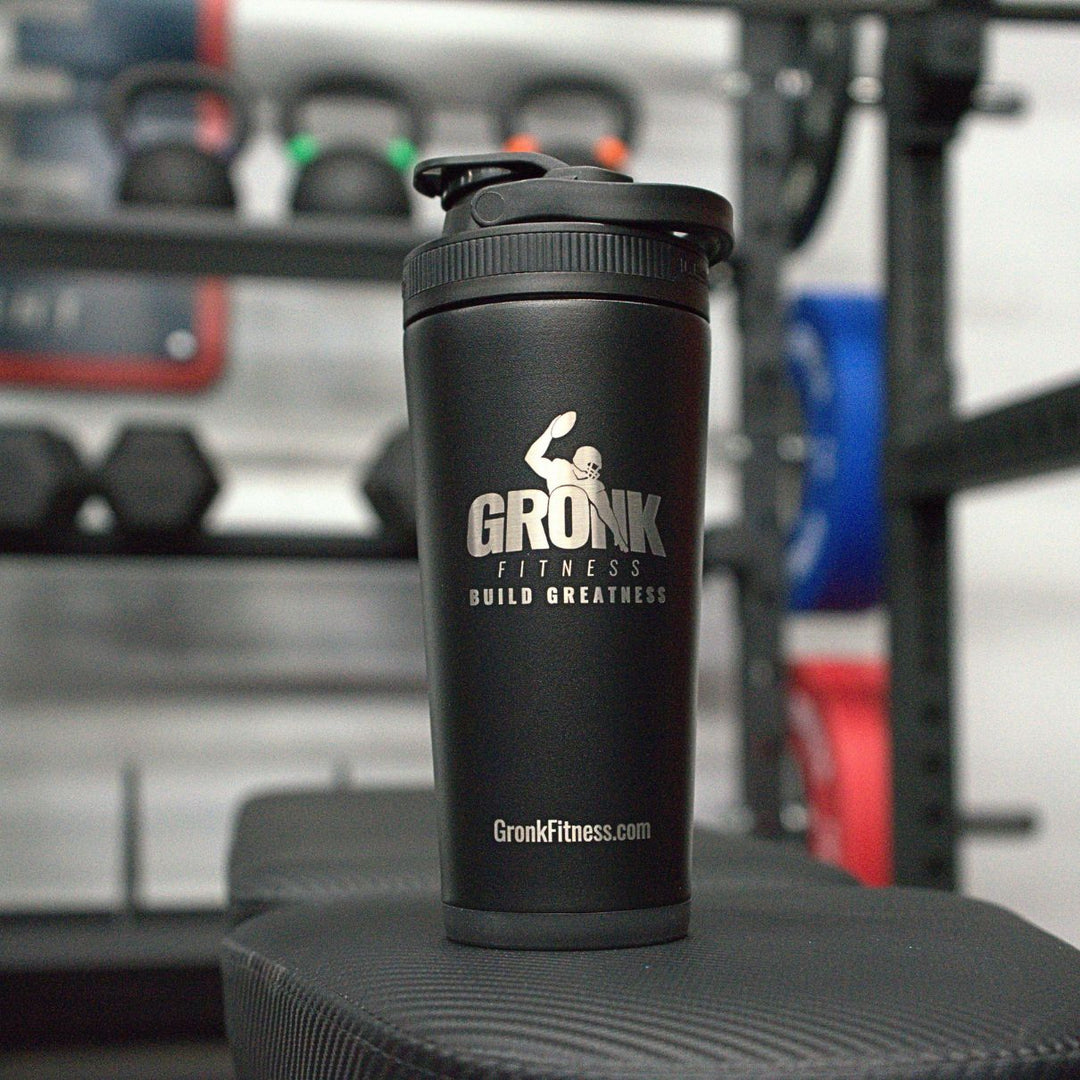 Gronk Fitness 20oz Black Ice Shaker Bottle - Leak Proof Protein Shaker Cup for Gym, Workouts & Post Exercise Recovery