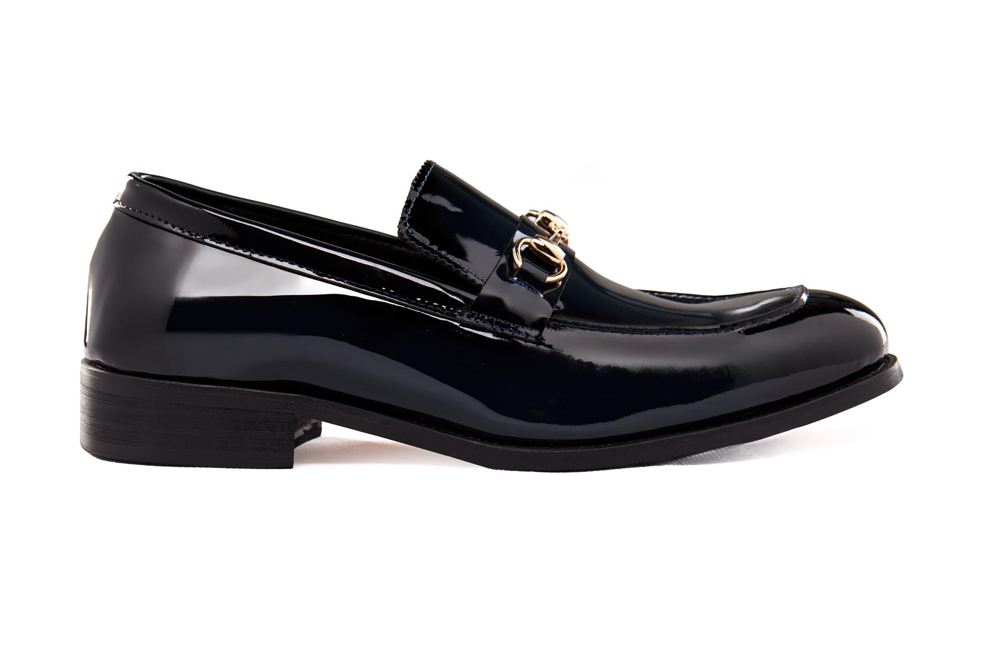 Handmade Genuine Patent Leather Gold Snaffle Bit Loafers for Men - Classic Wedding Dress Shoes & Formal Occasions | Comfortable Slip-On Dress Shoes for Business, Parties, and Special Events