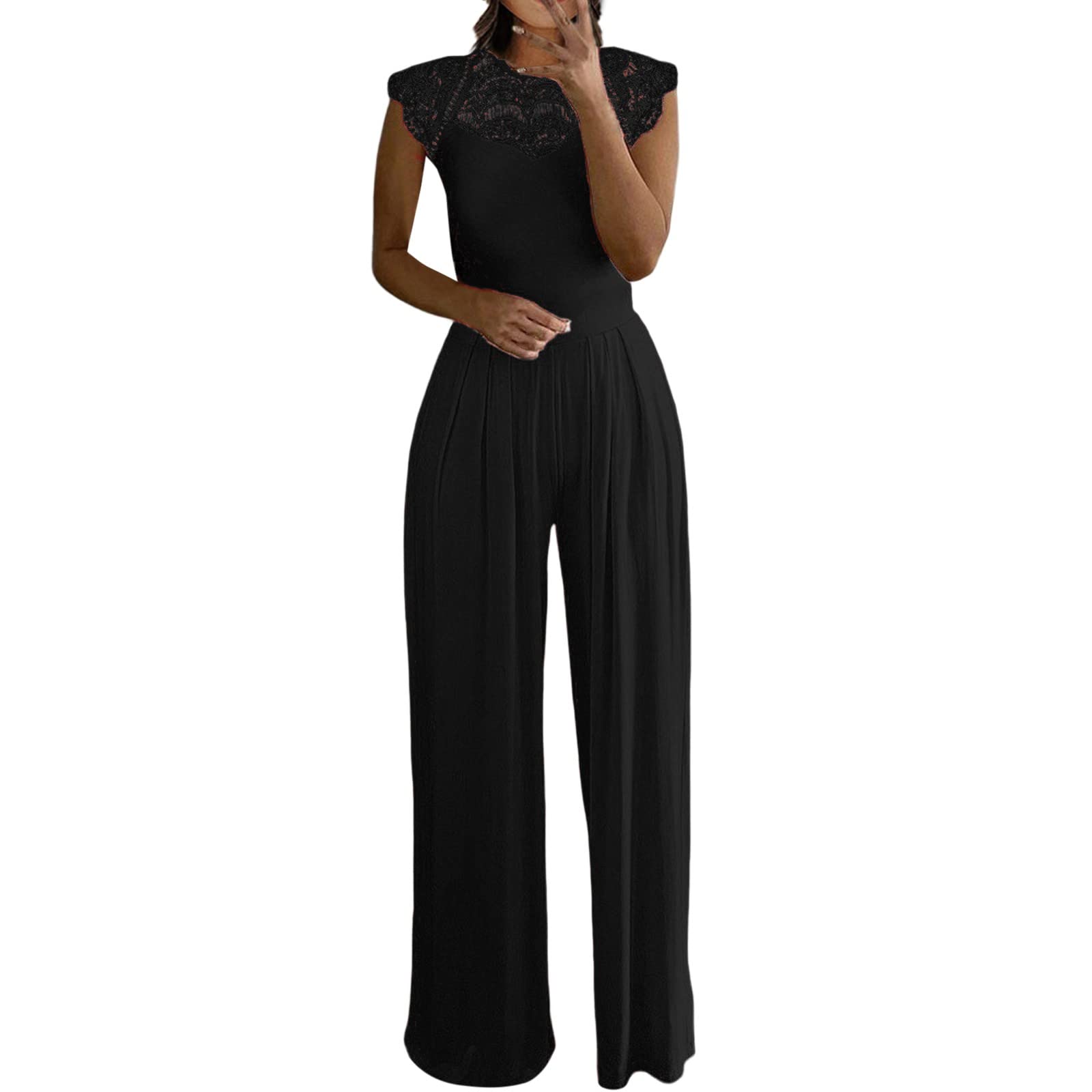 Elegant Women's Lace Sleeveless Jumpsuit with Ruffle Detail - Wedding Guest Outfit, Party Wear & Special Occasion Dress