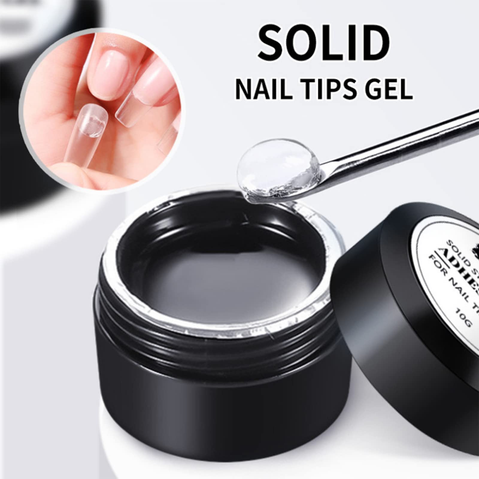 3Pcs Solid False Nail Tips Gel Glue - Clear UV LED Nail Extension Kit with Rhinestone Glue & Soak Off Gel - Perfect for Press On Nails, DIY Nail Art & Salon Use - 10g (2PCS)